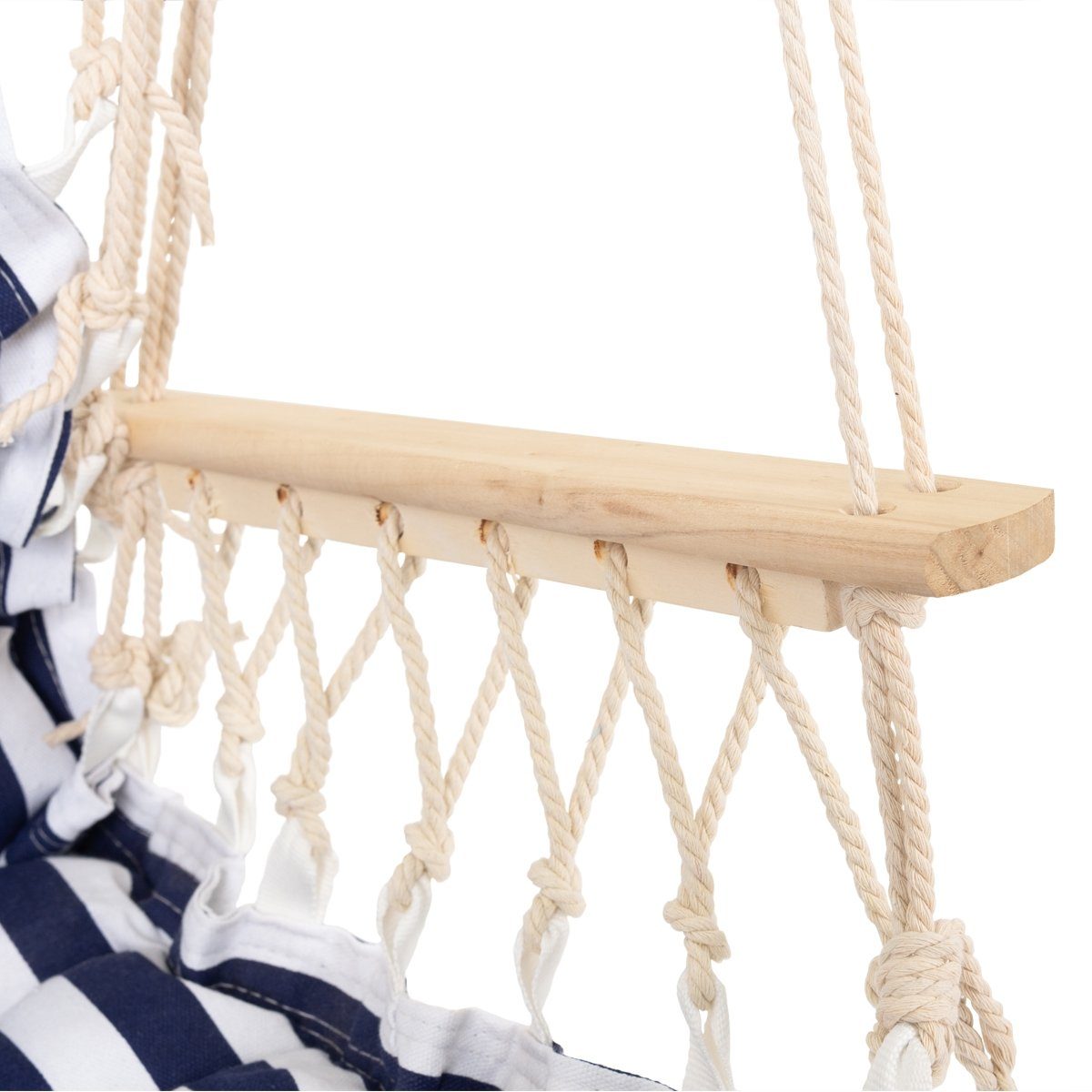 ECD Germany Hängesessel Design Hängesessel Hängestuhl Hängematte Hängesitz, Baumwolle Armlehnen/Querstab Holz belastbar bis 120kg Blau/Weiß
