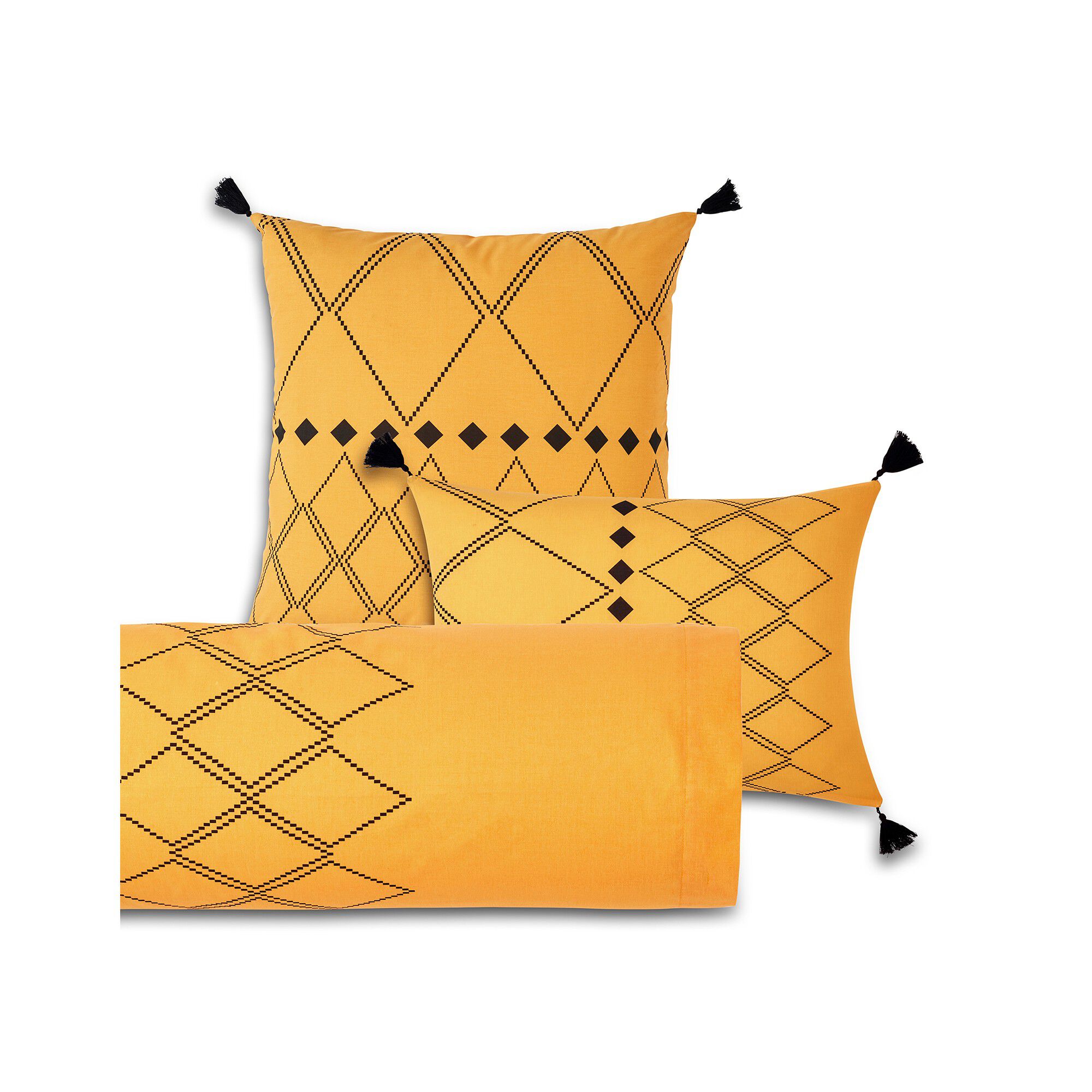 Linge de lit Massaï coton à motifs graphiques et finitions pompons