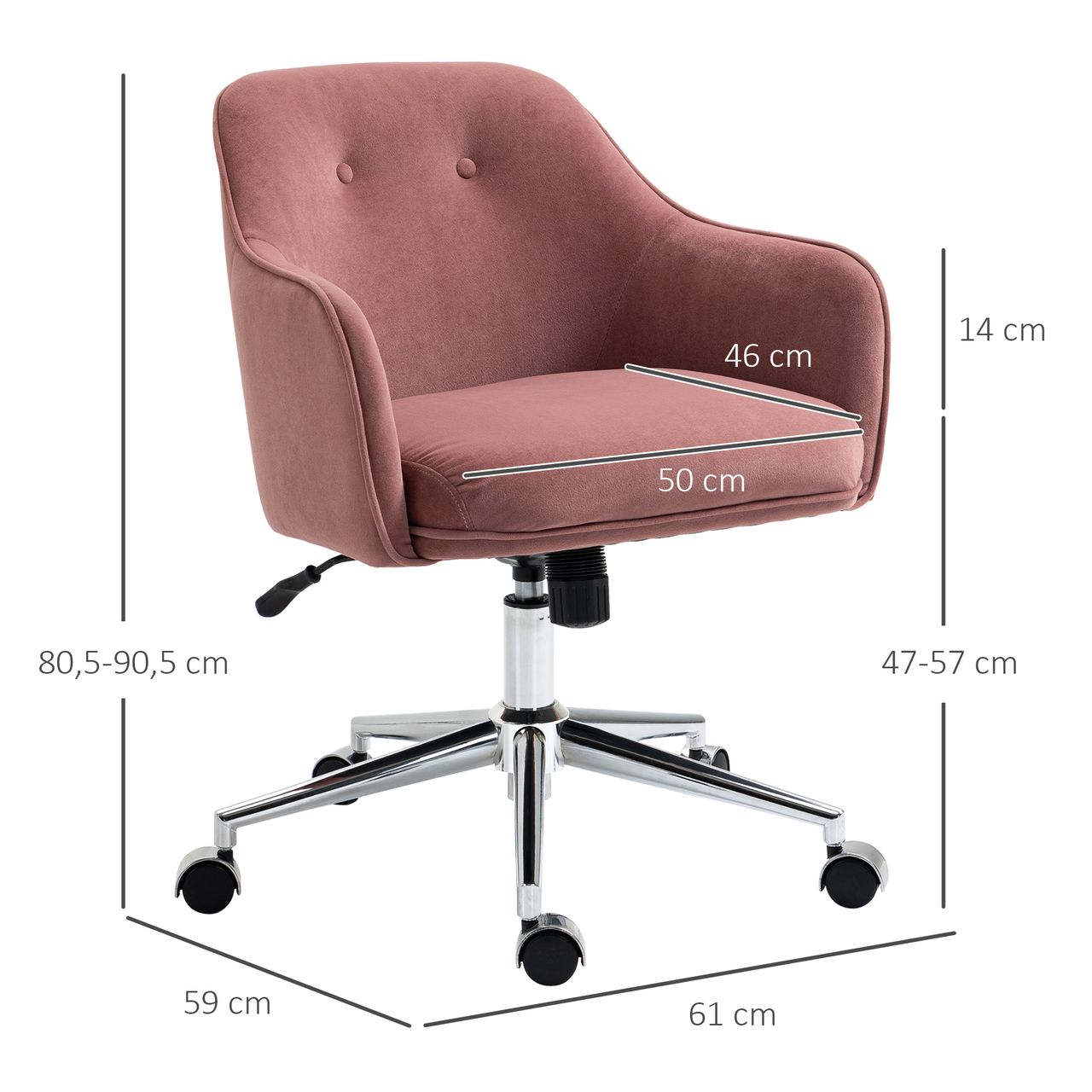 Vinsetto Bürostuhl mit Wippenfunktion Samt-Touch-Polyester Nylon Rot 61 x 59 x 80,5-90,5 cm