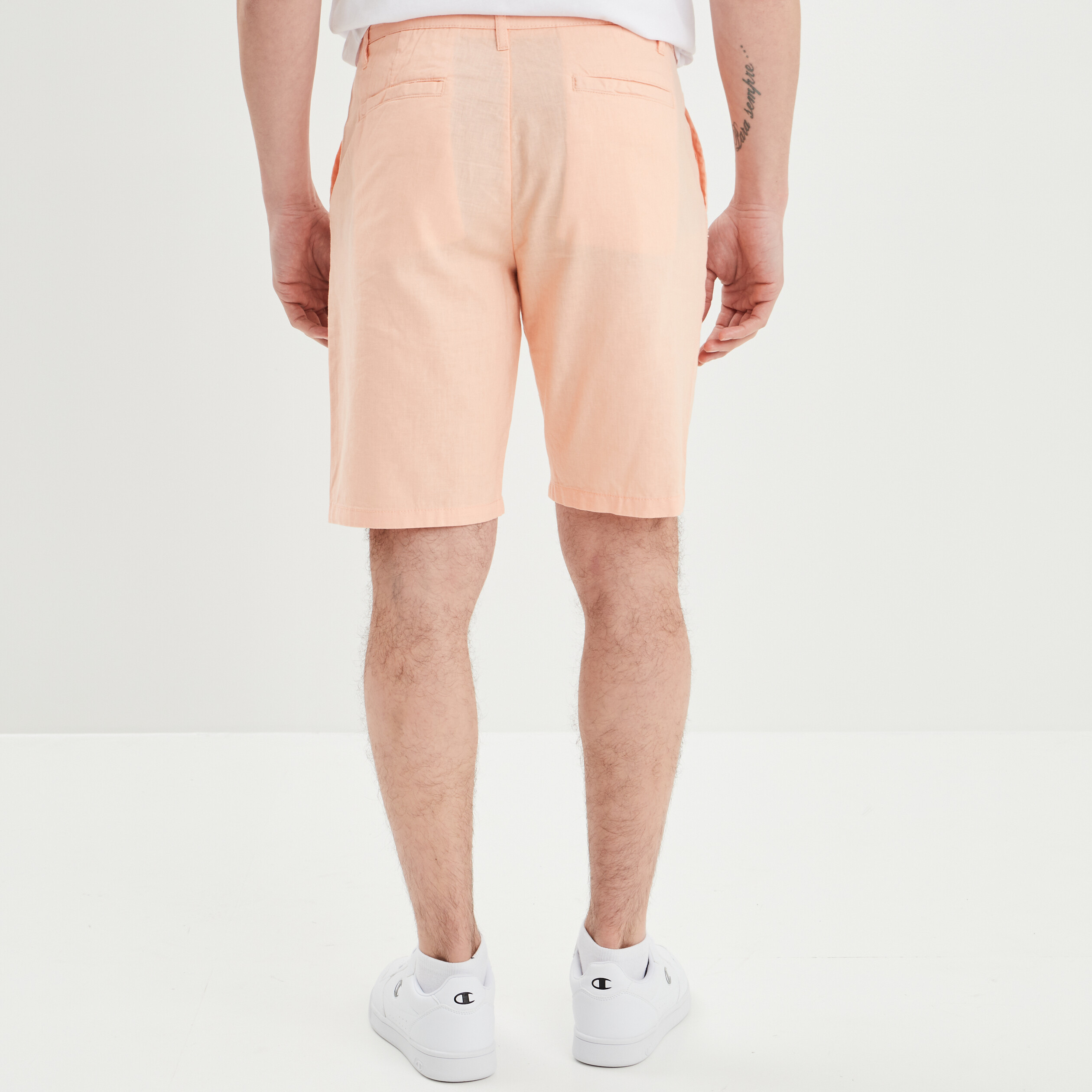 Short chino droit lin majoritaire rose clair homme | La Halle