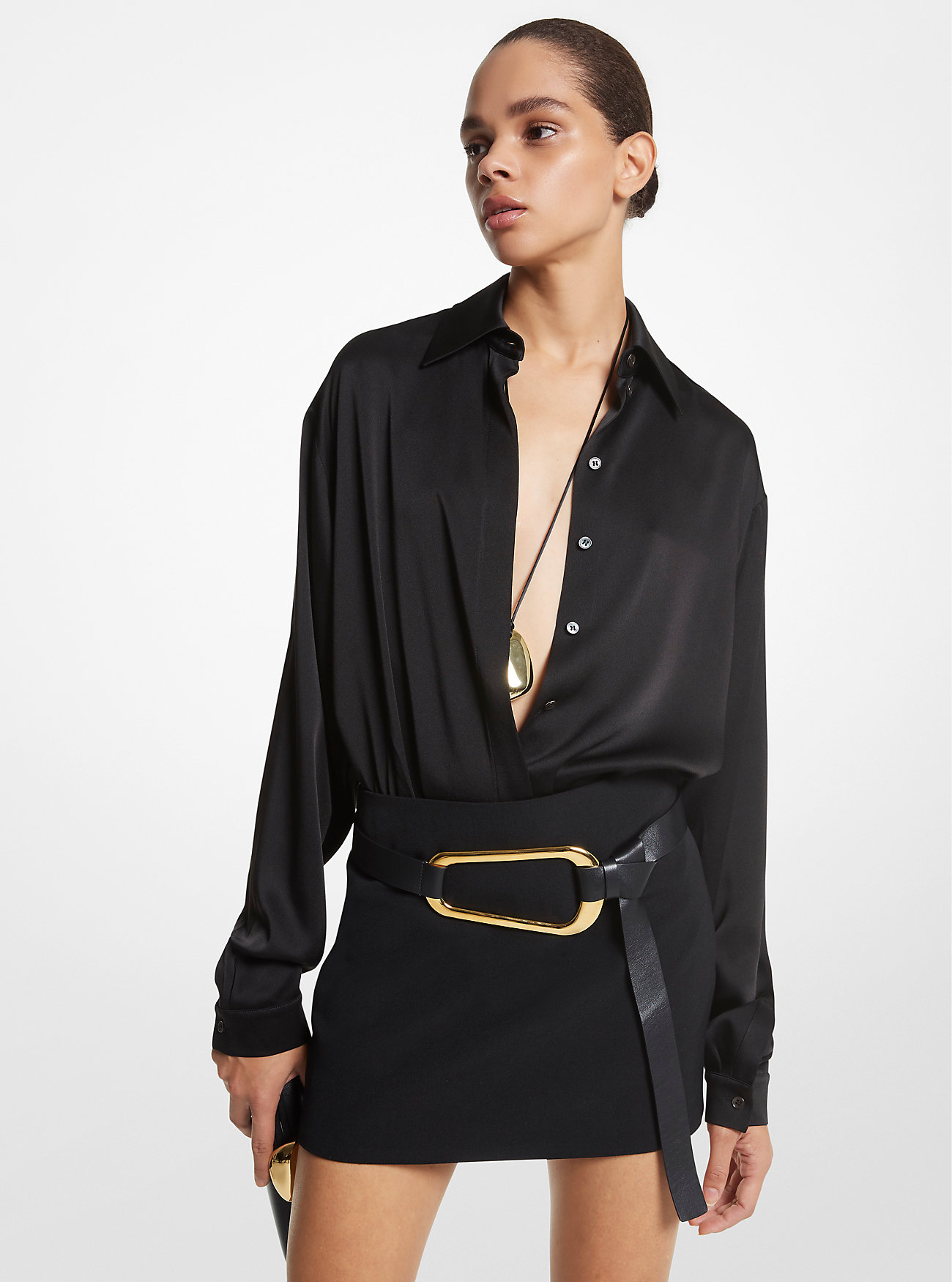 Charmeuse Boyfriend Shirt - BLACK