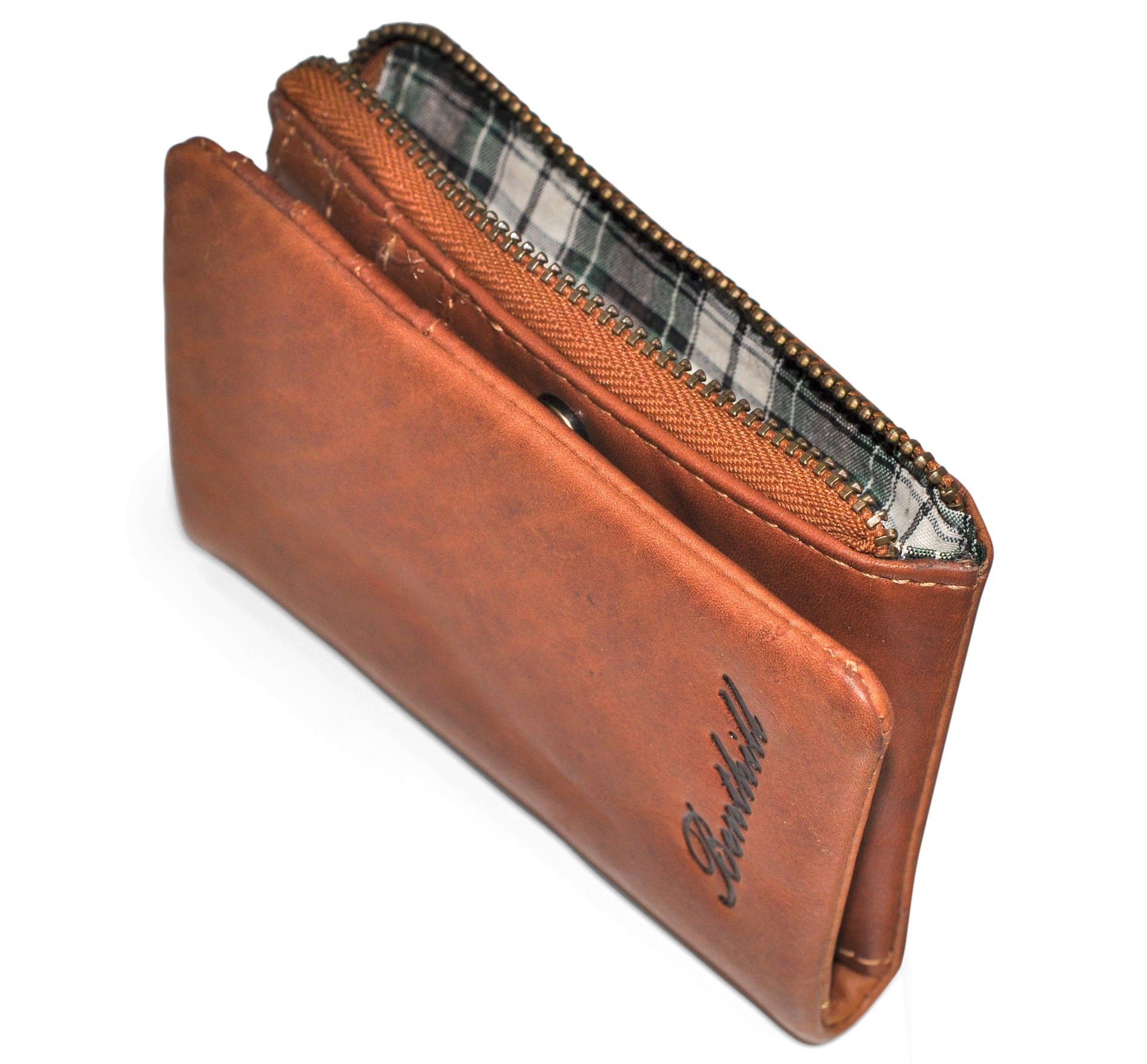 Benthill Geldbörse Klein Echt Leder Geldbeutel RFID Schutz 6 Kartenfächer Slim-Wallet, RFID-Schutz Kartenfächer Münzfach Reißverschlussfach