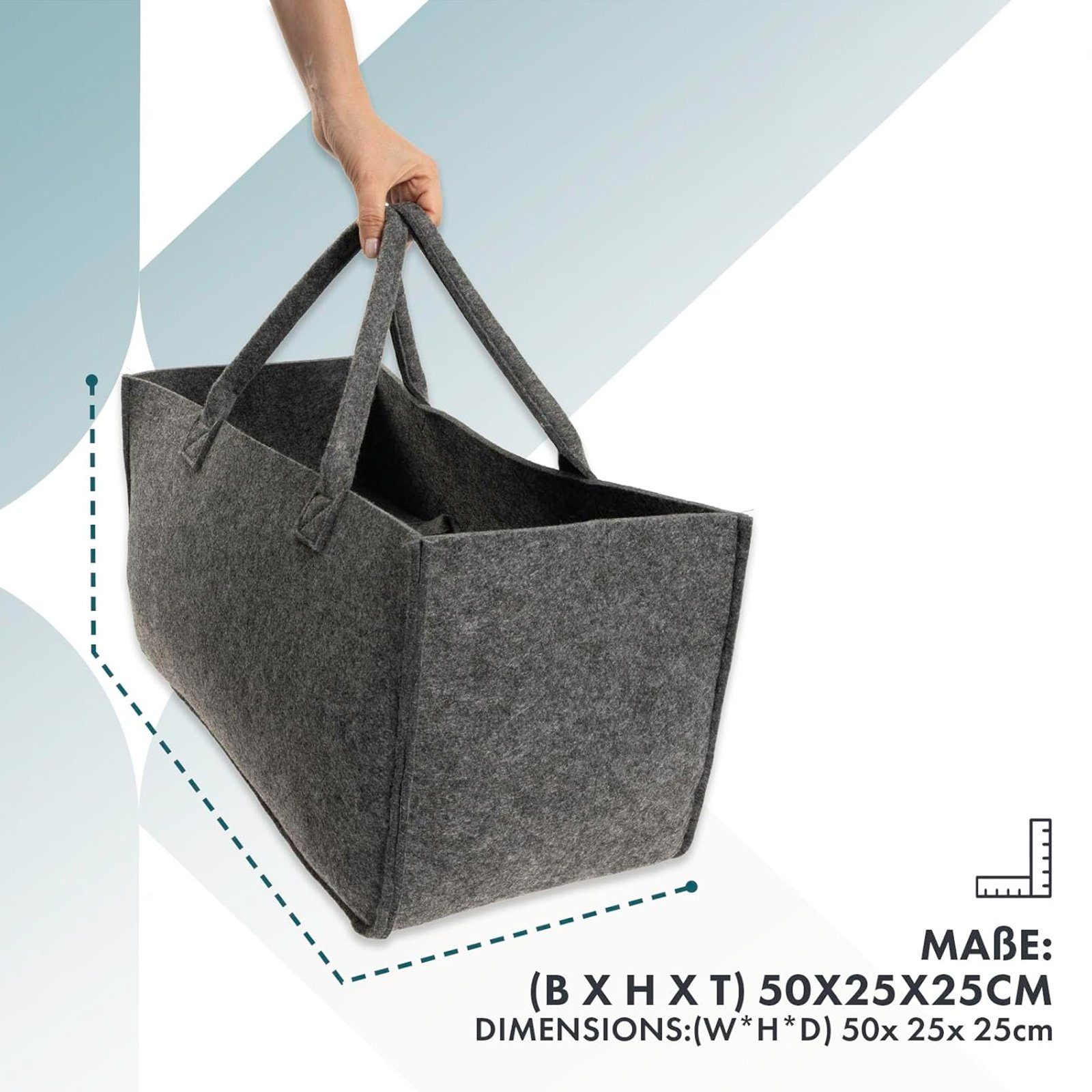 Karat Allzweckkorb Conny, Filztasche, Einkaufstasche, Kaminholztasche, Faltbar, 4er Set