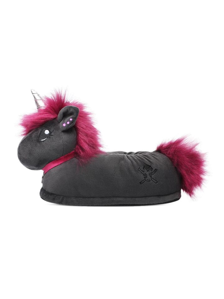Corimori Plüsch Hausschuhe in Anthrazit/lila günstig kaufen 25/34