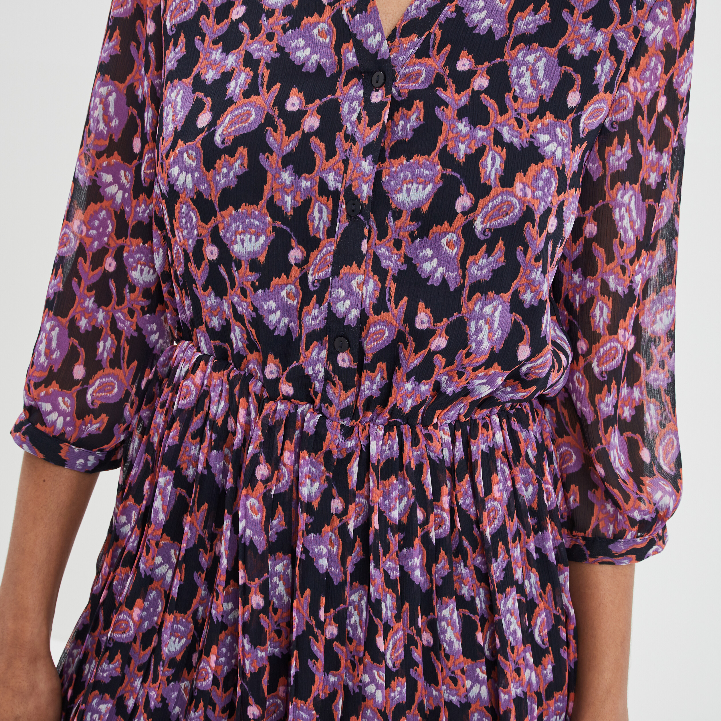 Robe évasée bas plissé manches 3 4 bleu marine femme | La Halle