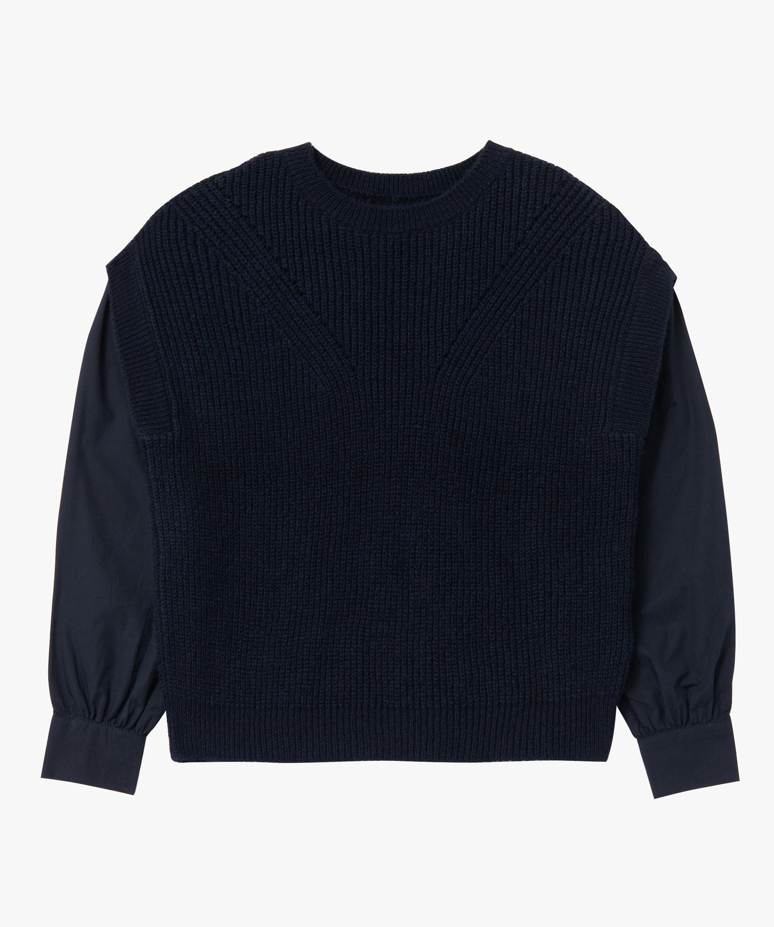 Pull femme avec manches de chemise intégrées marine | GEMO