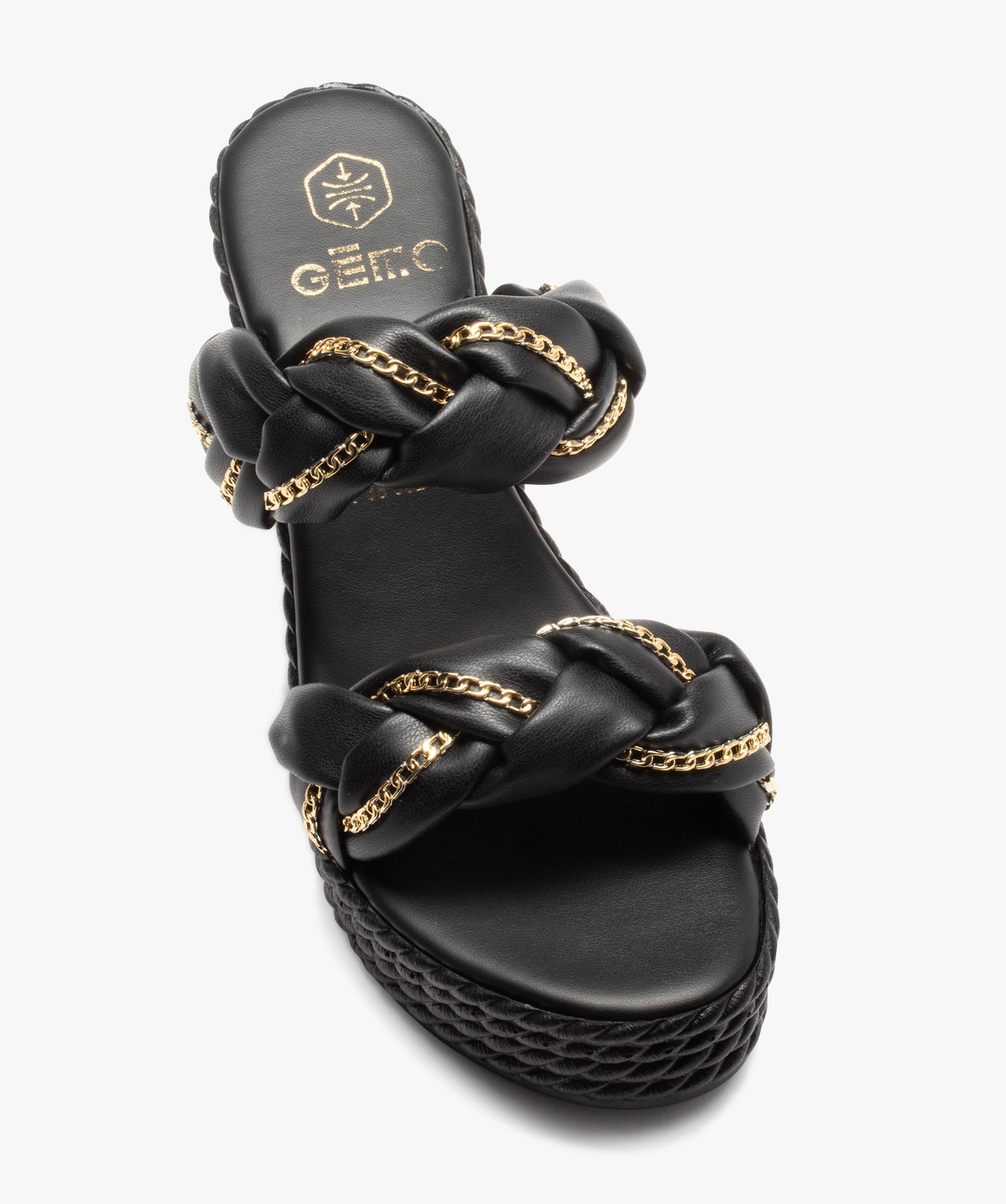 Mules femme compensées à brides tressées noir | GEMO