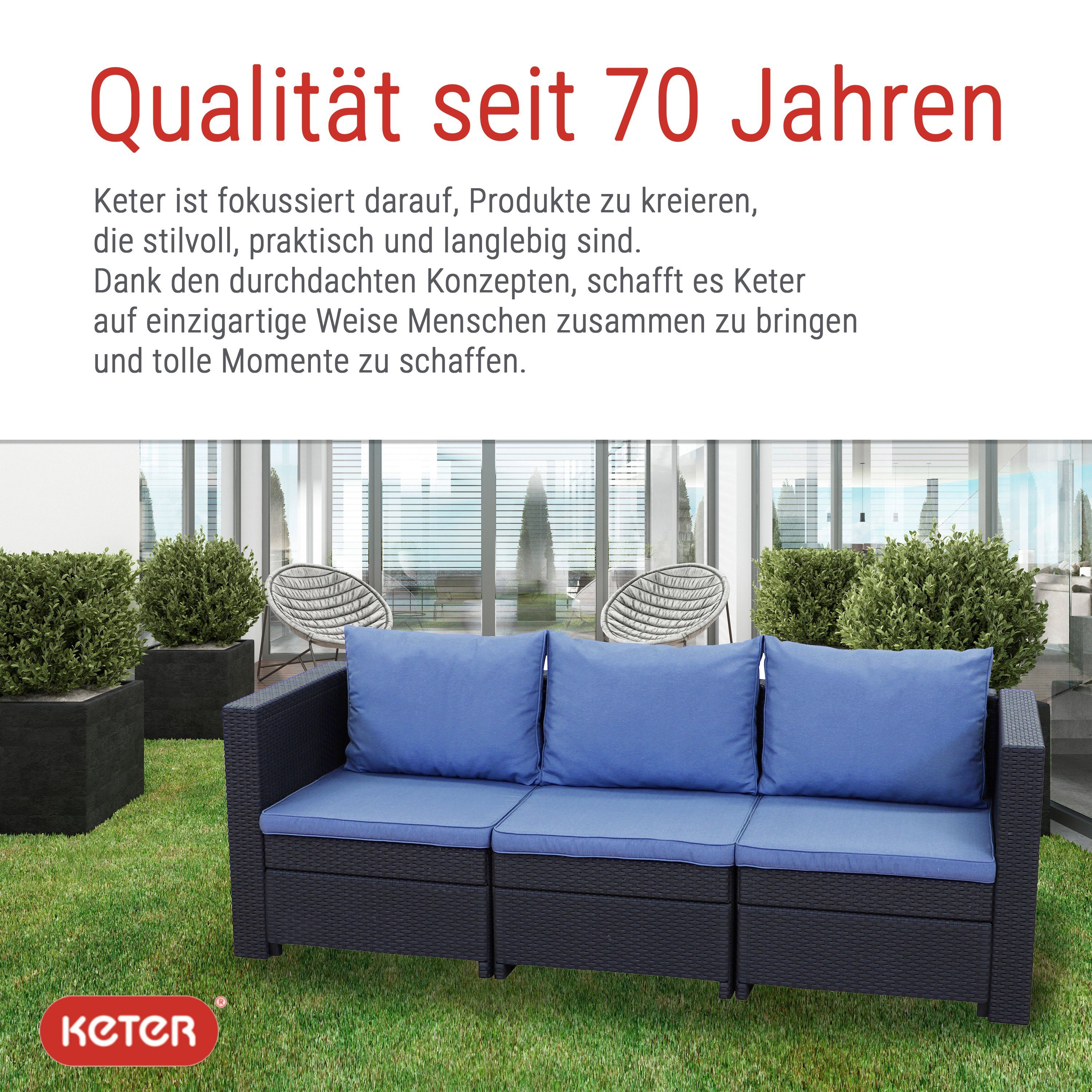 Keter Gartenlounge-Set Keter Provence 3-Sitzer Gartensofa Premium Panama anthrazit mit Kissen