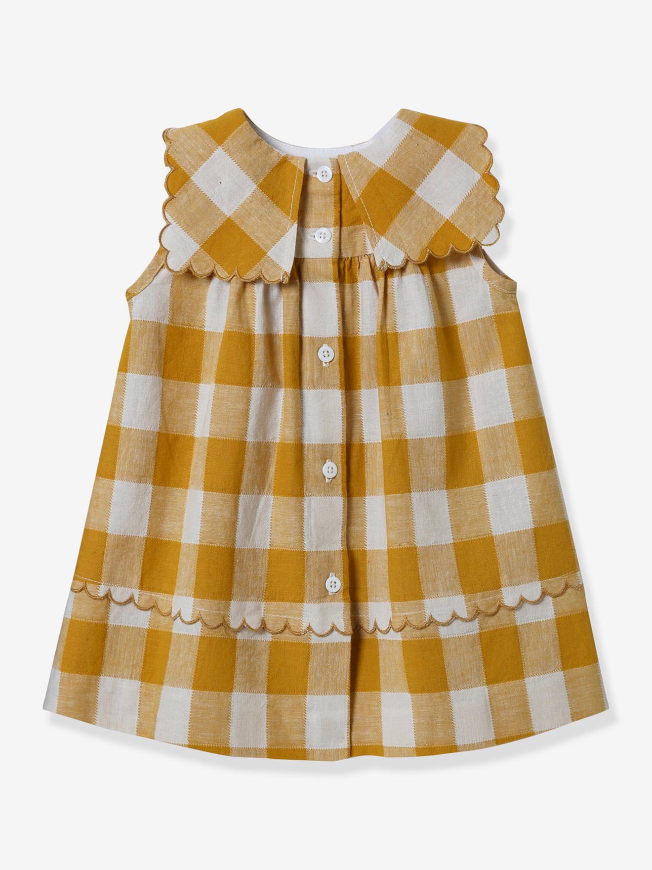 Robe vichy bébé en lin et coton CYRILLUS carreaux jaune