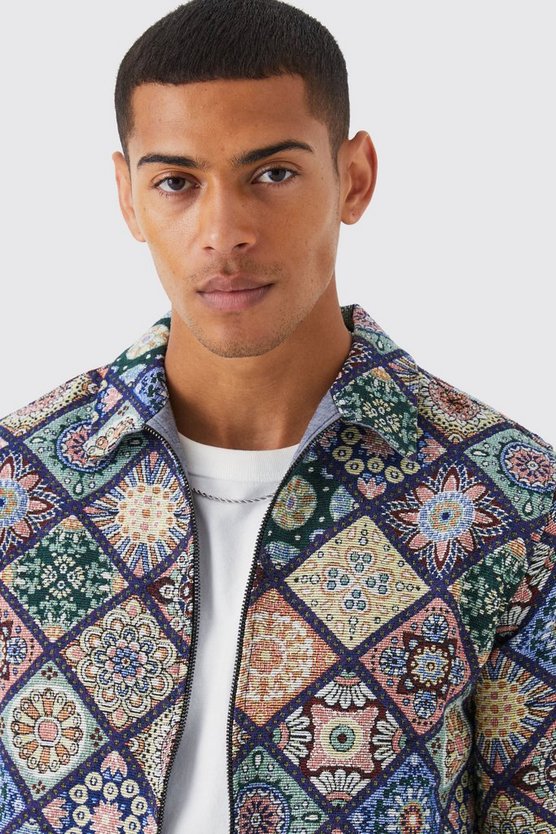 Langärmliges gemustertes Overshirt mit Reißverschluss