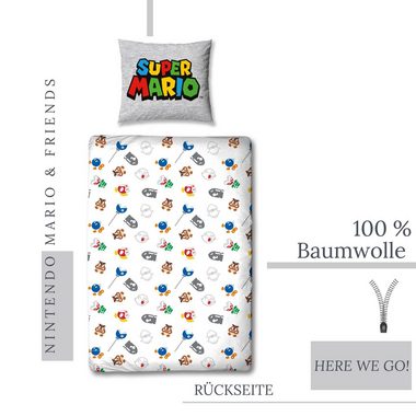 Bettwäsche Super Mario 135x200 + 80x80 cm, 100 % Baumwolle, MTOnlinehandel, Renforcé, 2 teilig, offiziell lizenzierte Nintendo Bettwäsche für Kinder & Teenager