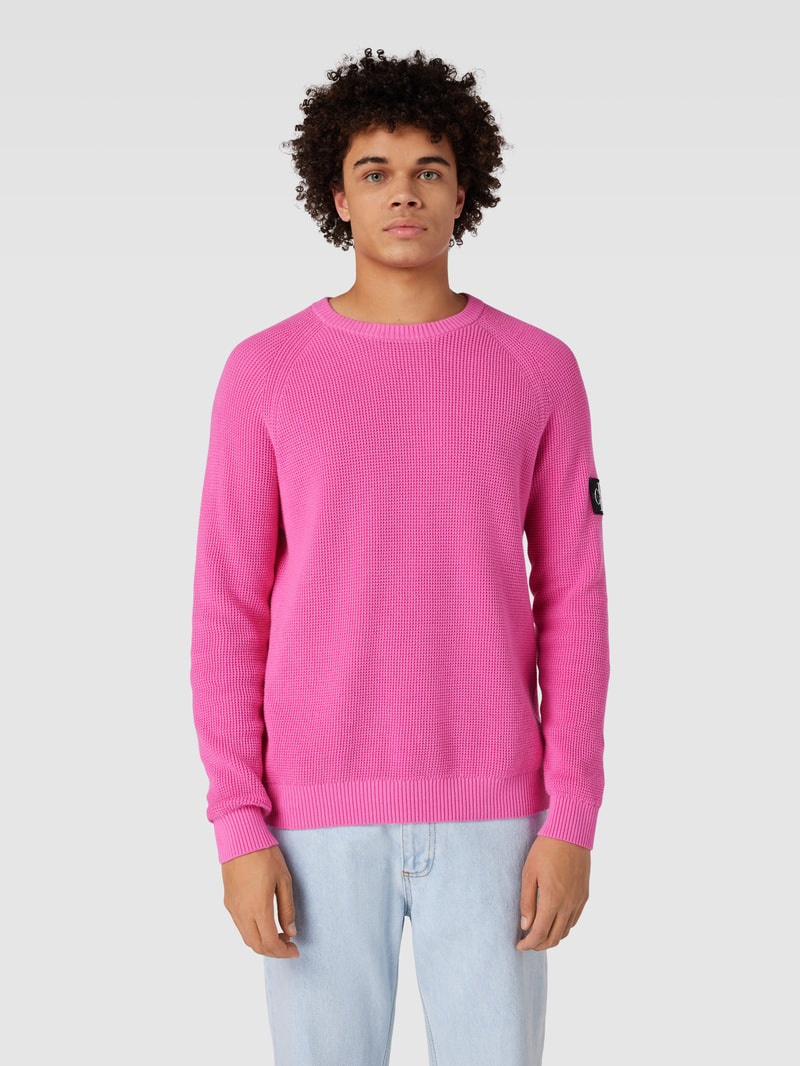 Strickpullover mit Label-Patch in pink
