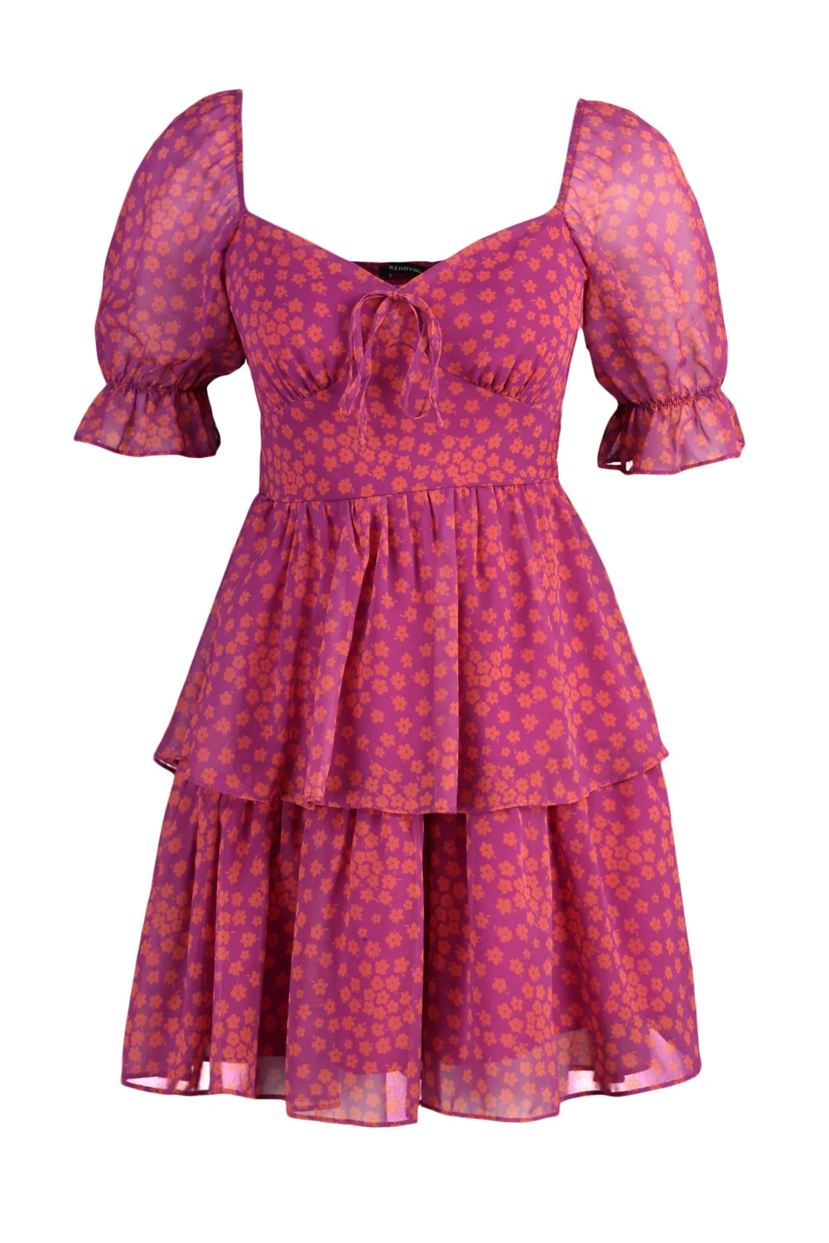 Trendyol Collection  Mehrfarbiges, gewebtes Minikleid mit Blumenrock, Volant und Chiffonfutter TWOSS22EL2772