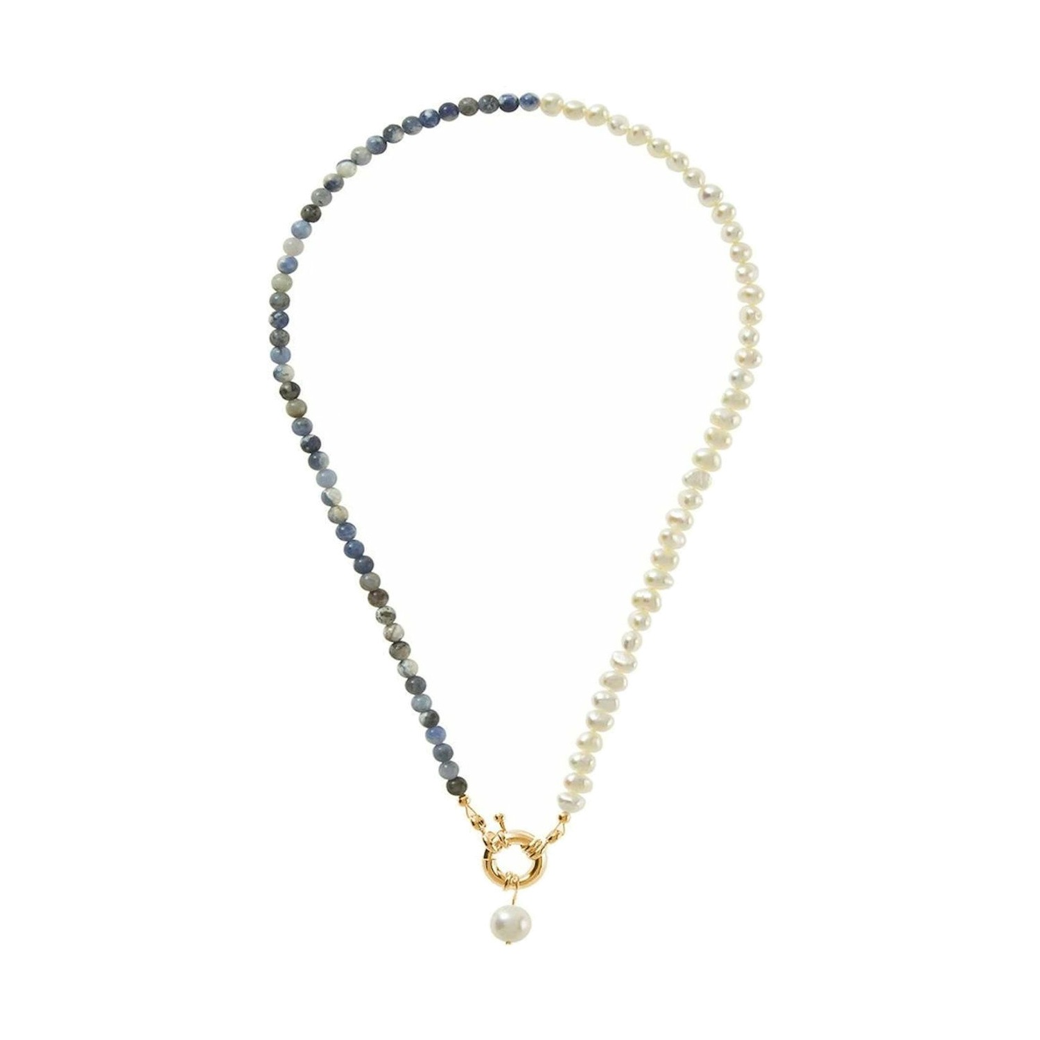 Perlenkette 'Zuchtperlen und Lapis Lazuli im Farbverlauf'