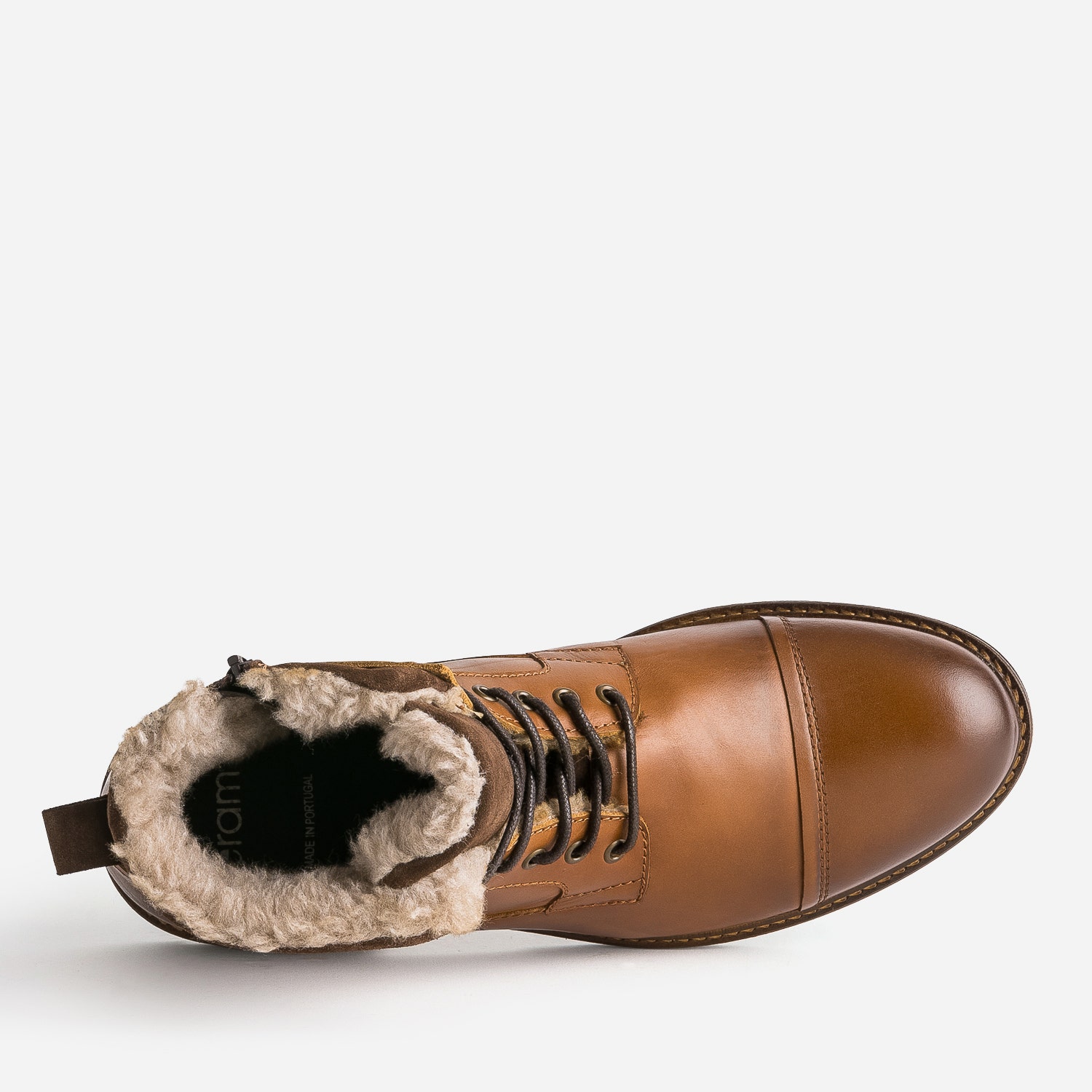 Boots cognac en cuir col fourré