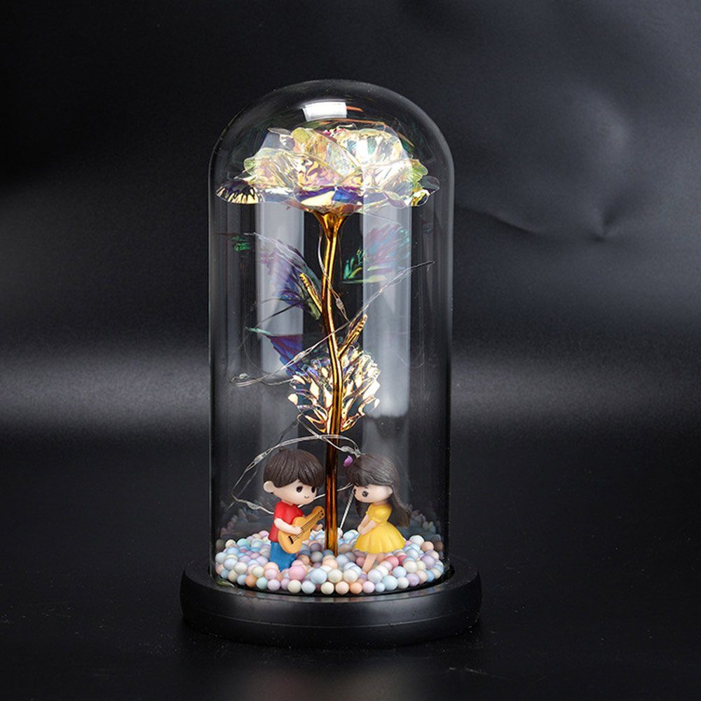 Kunstblume Rose im Glaskuppel Konservierte,Hochzeit Valentinstag Geschenk Deko, Rosnek, Höhe 22 cm, Schöne Blume in Glas,LED Dekolicht
