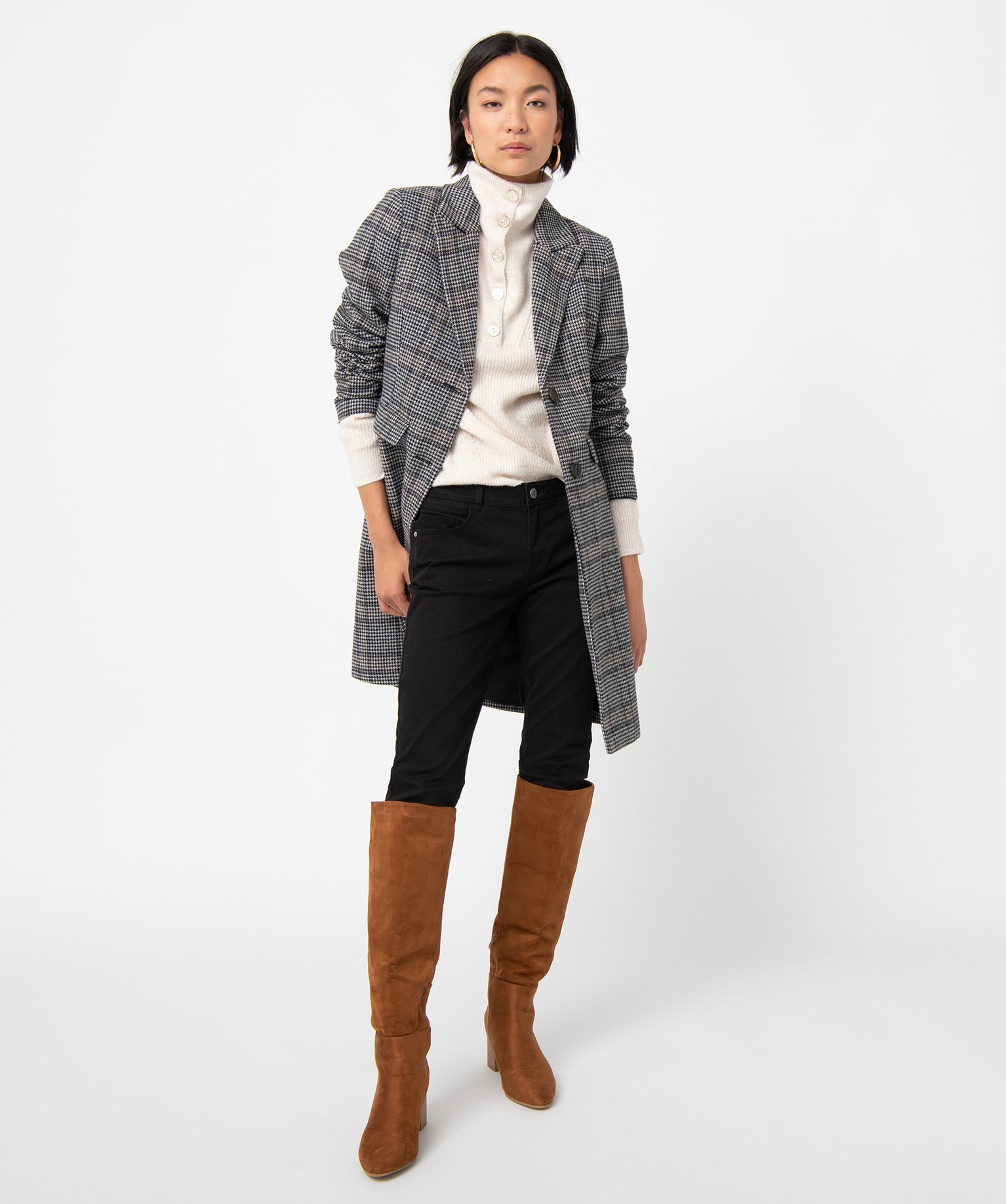 Manteau femme à motif pied de poule carreaux | GEMO