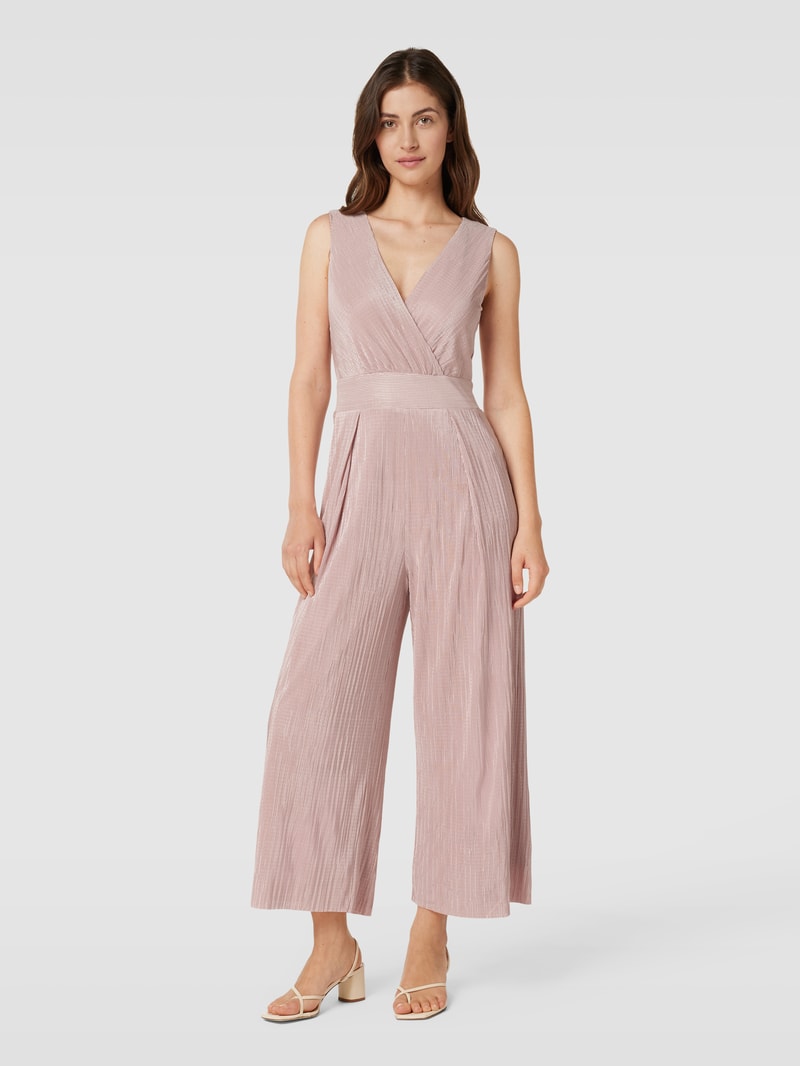 Jumpsuit mit feinen Plisseefalten in metallic rosa meliert