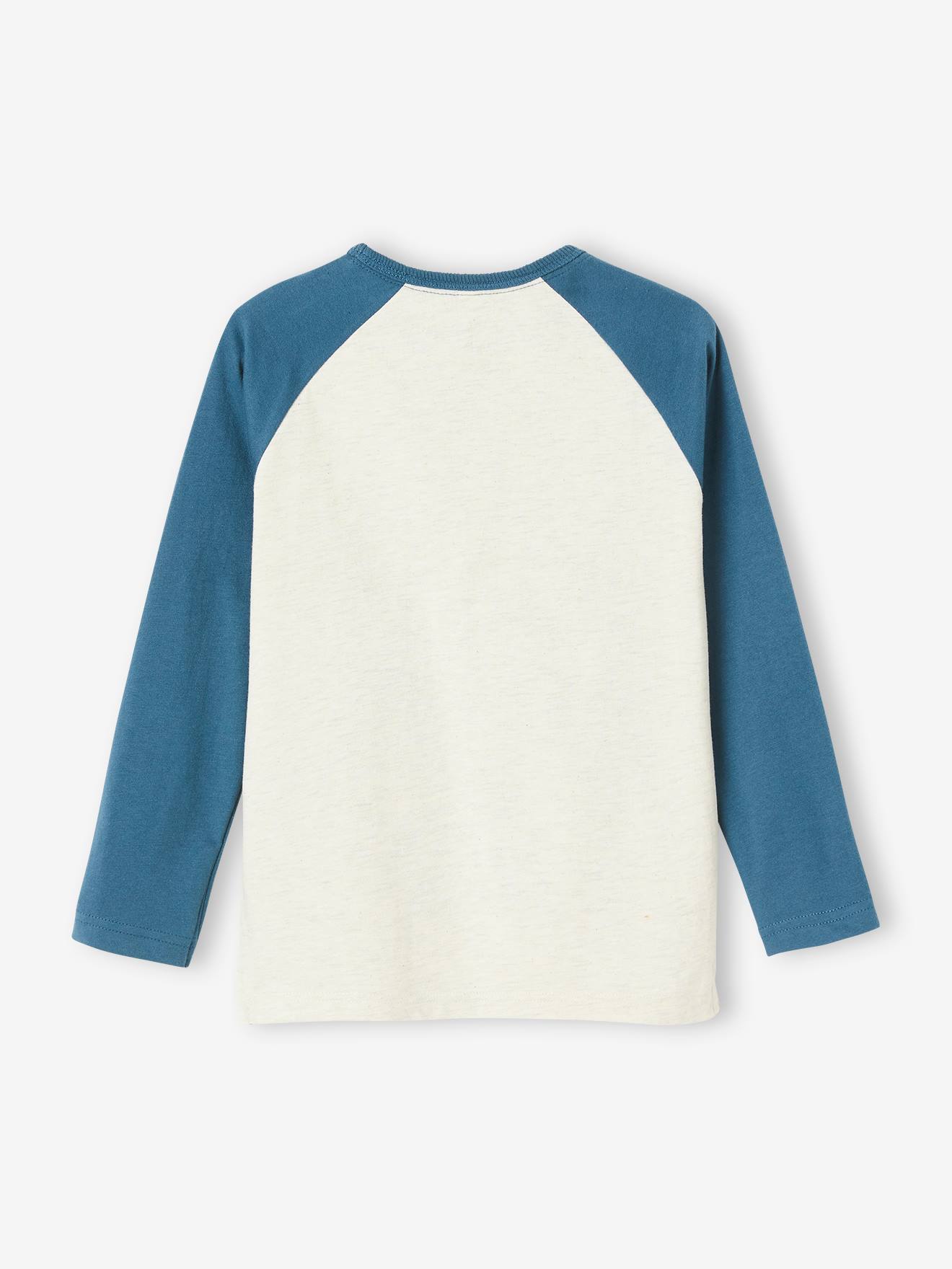 Tee-shirt sport motif raton boxeur garçon manches raglan écru chiné