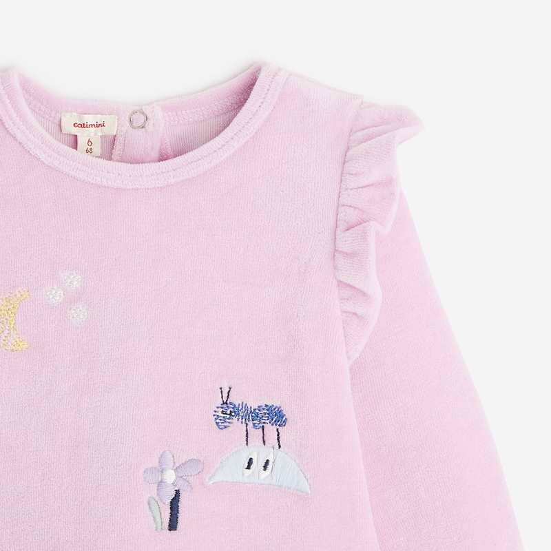 Pyjama violine bébé fille en velours maille côtelée violet Catimini