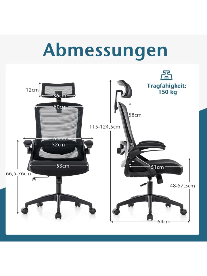 COSTWAY Ergonomischer Bürostuhl verstellbar in Schwarz günstig kaufen onesize