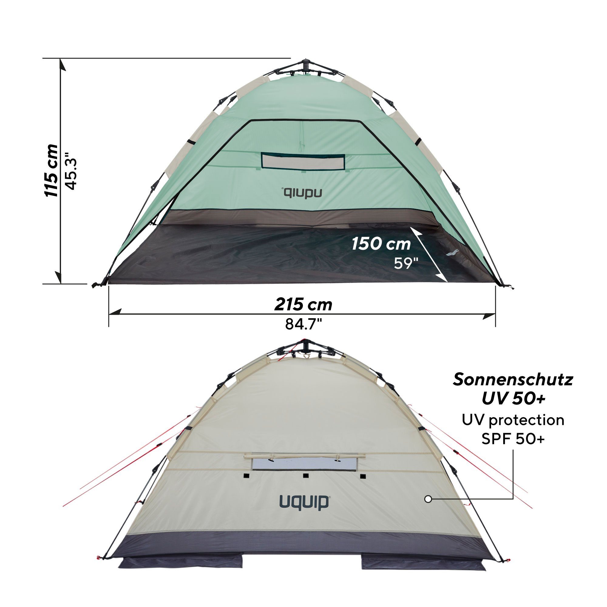 UQUIP Strandmuschel Buzzy Strandzelt mit UV Schutz 50+ Sonnenschutz Windschutz, Personen: 3