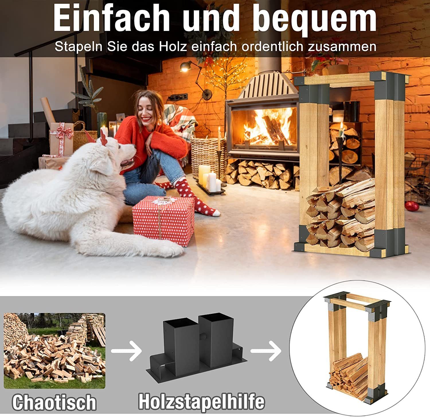 AUFUN Kaminholzregal Holzstapelhilfe, (4-St), 4/8x für Kaminholz Brennholz