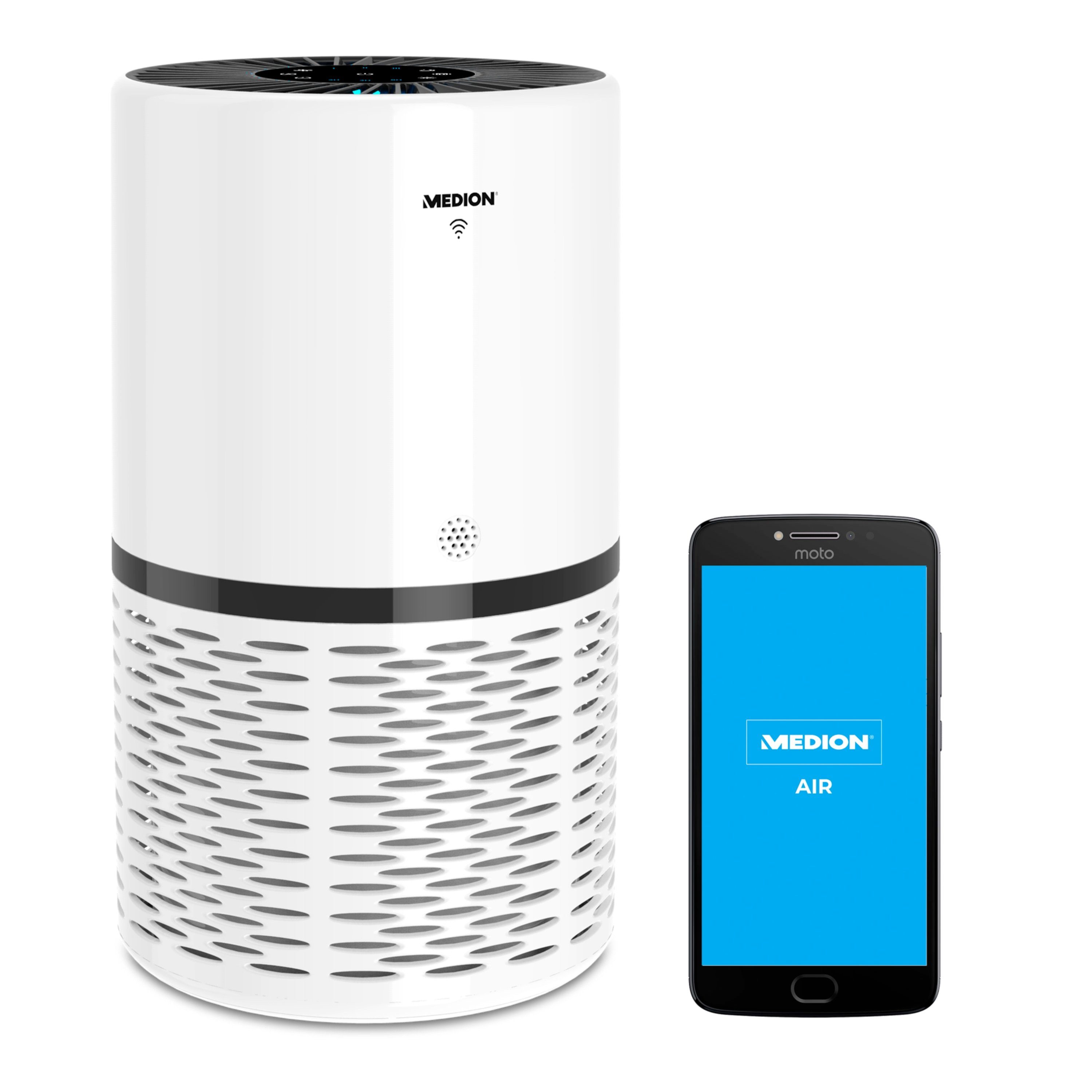Medion® Luftreiniger Luftreiniger Touch LED HEPA-Filter 23W 52m² 52dB APP Steuerung, MD10171