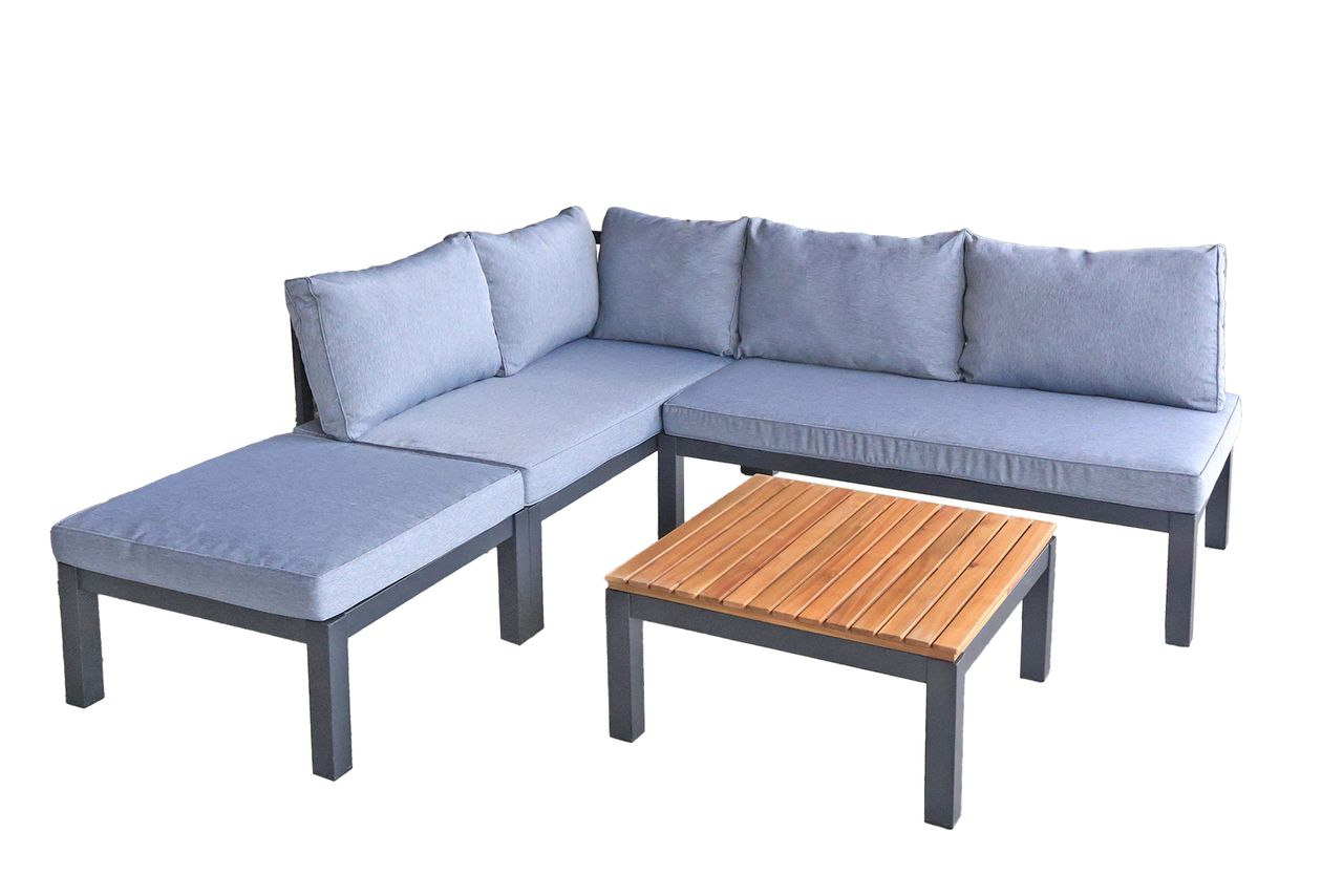 HC Garten & Freizeit Gartenset Ecklounge Outdoor mit Tisch 7 tlg. inklusive Kissen mit Tisch aus Akazienholz - Grau