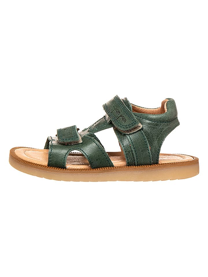 POM POM Leder-Sandalen in Grün günstig kaufen 25