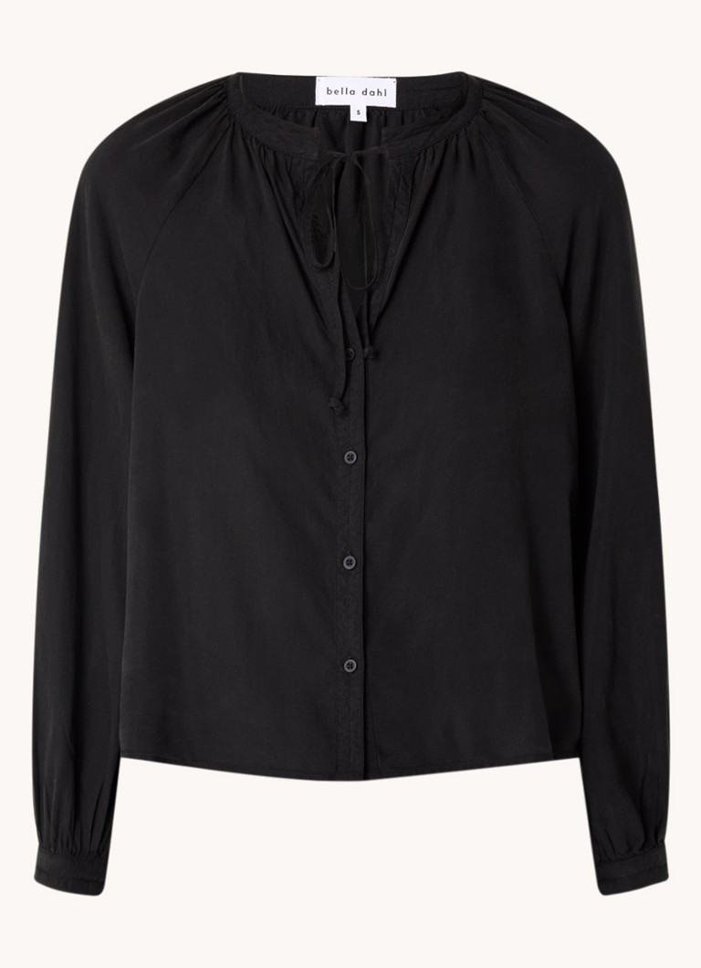 Bella Dahl lyocell raglan blouse with bow collar and balloon sleeves