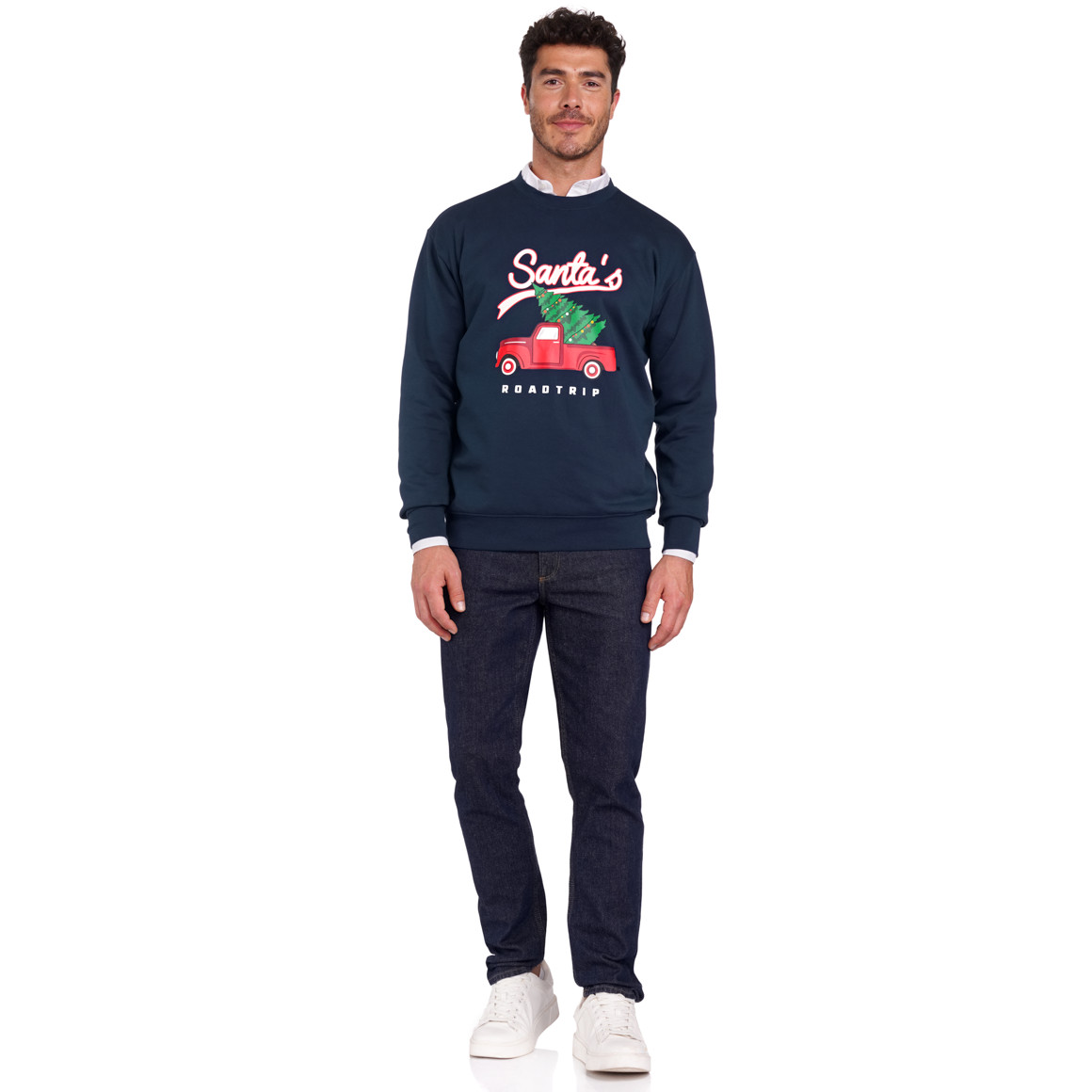 Herren Weihnachtssweatshirt mit Print dunkelblau