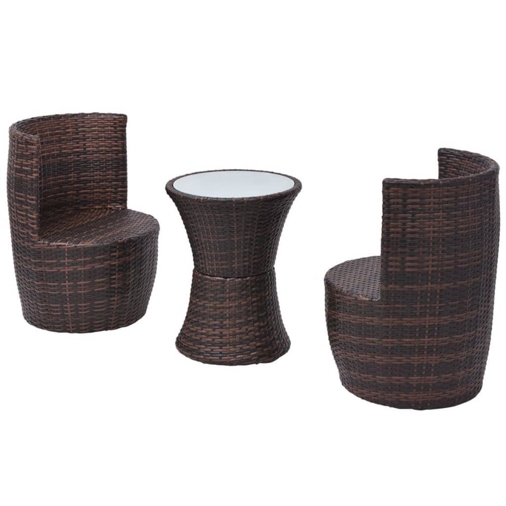 vidaXL Gartenlounge-Set 3-tlg. Bistro-Set mit Auflagen Poly Rattan Braun, (3-tlg)