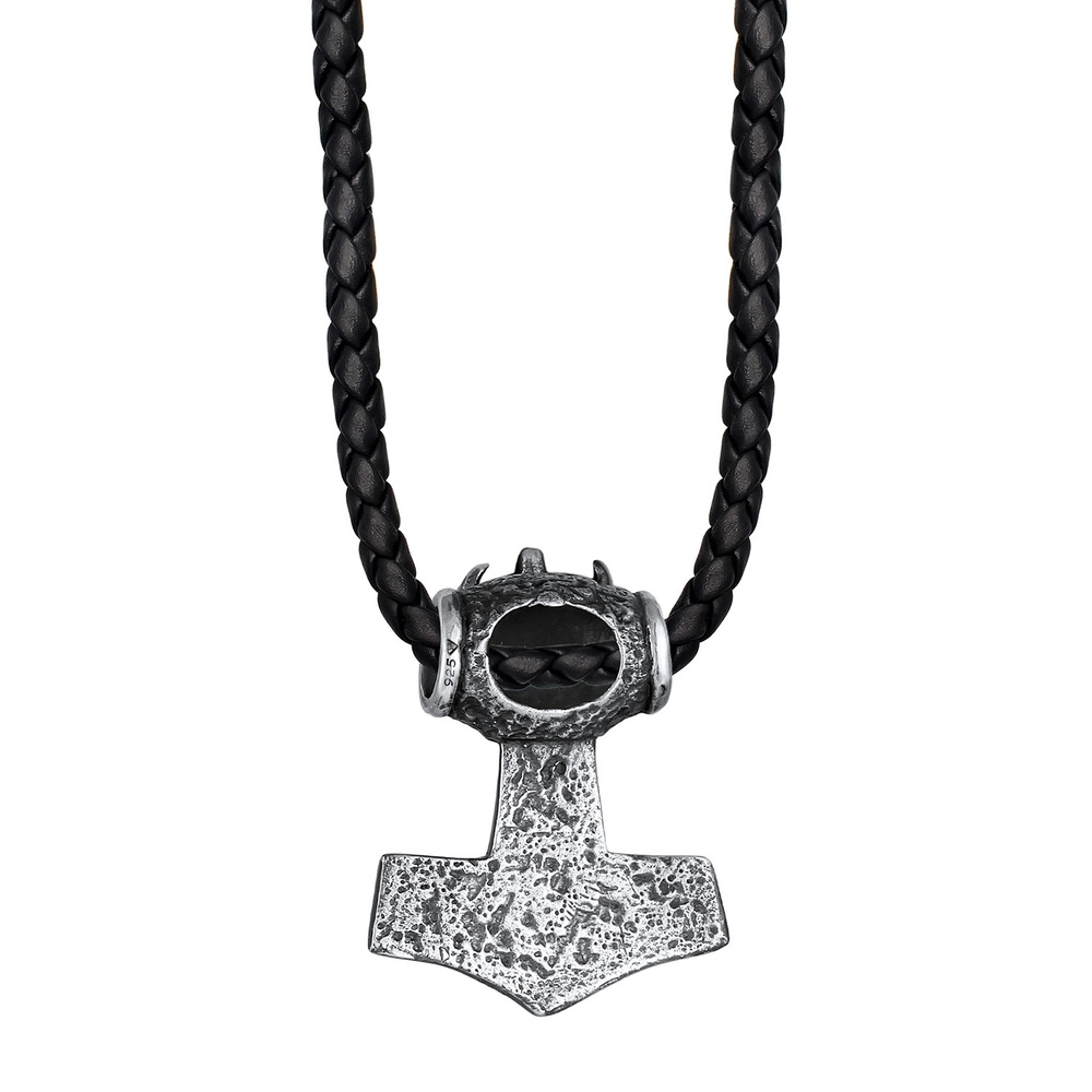 KUZZOI KUZZOI Collier Leder Keltischer Knoten Thor's Hammer 925 Silber collier