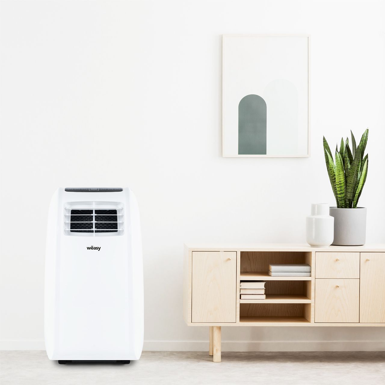 Weasy Wëasy BLIZZ900 Mobiles Klimagerät, Ventilator, Luftentfeuchter, leise, leistungsstark, 2 Geschwindigkeitsstufen, Haus, Büro, Schlafzimmer, Energieeffizienzklasse A, weiß
