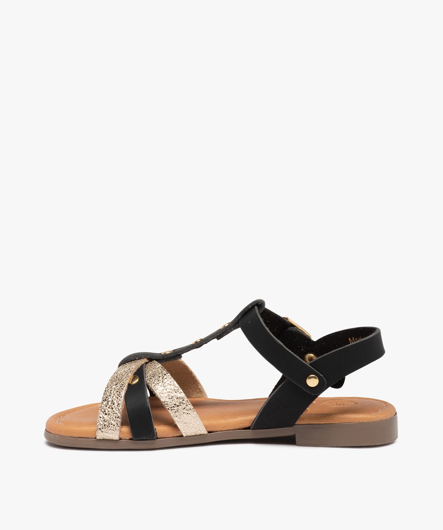 Sandales fille à fines brides cloutées et métallisées noir | GEMO