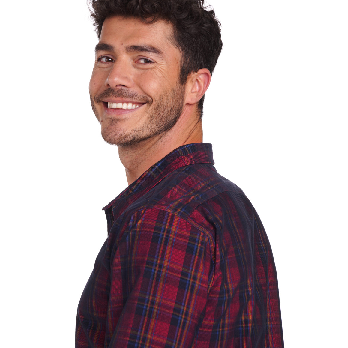 Herren Weihnachtshemd aus Cord dunkelrot / dunkelblau
