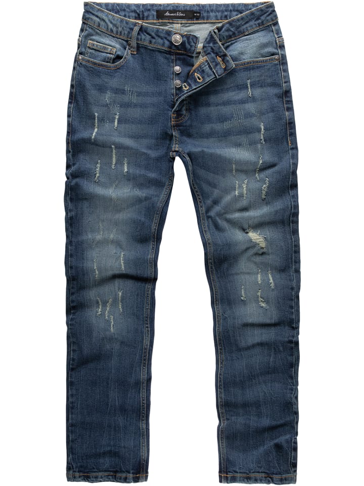 Amaci&Sons Slim Fit Destroyed Jeans FRESNO in Dunkelblau günstig kaufen