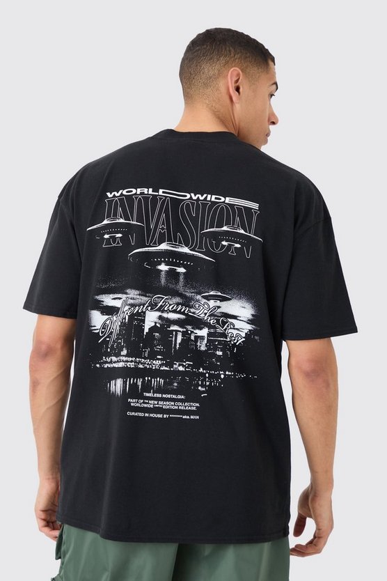 Oversize T-Shirt mit Worldwide Spaceship Print