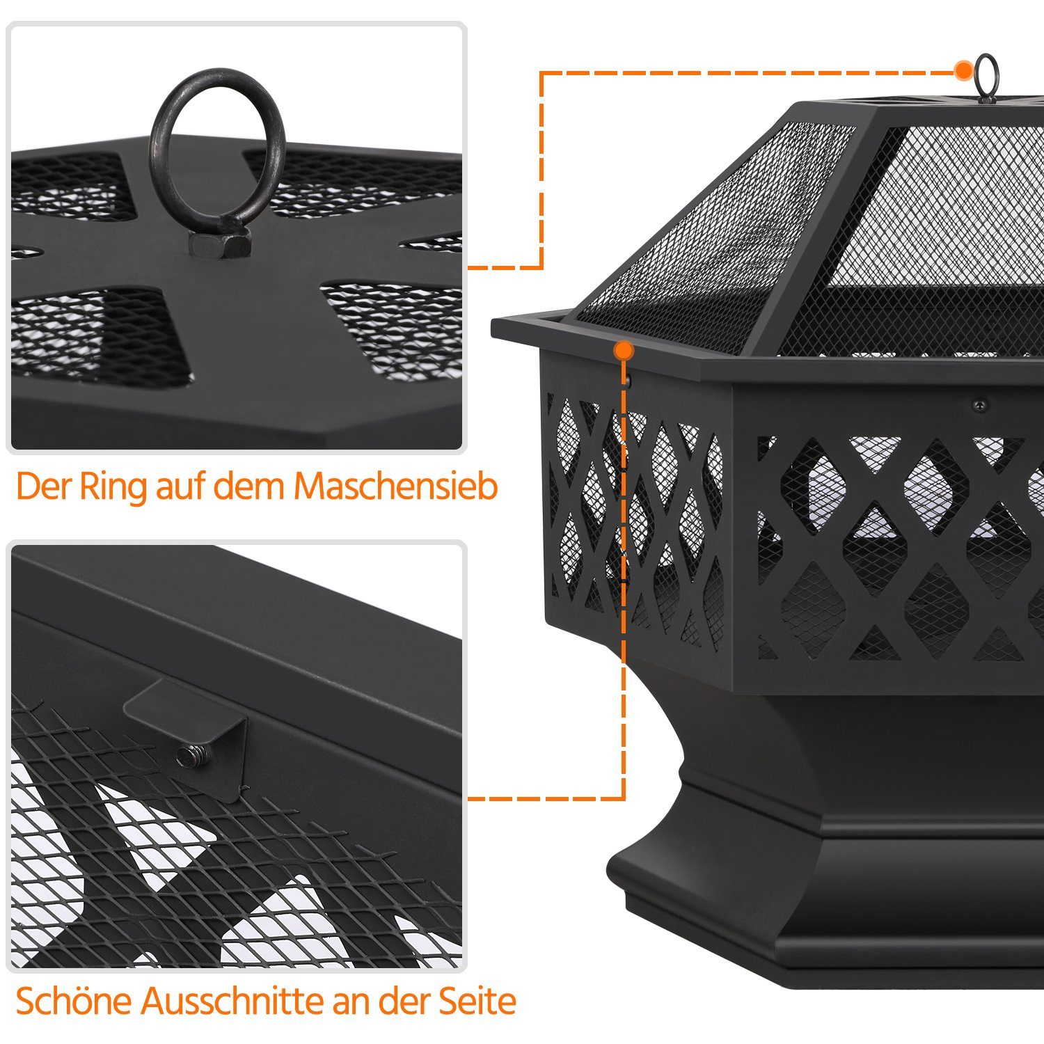 Yaheetech Feuerstelle, Ø 61/71cm sechseckige Feuerschale