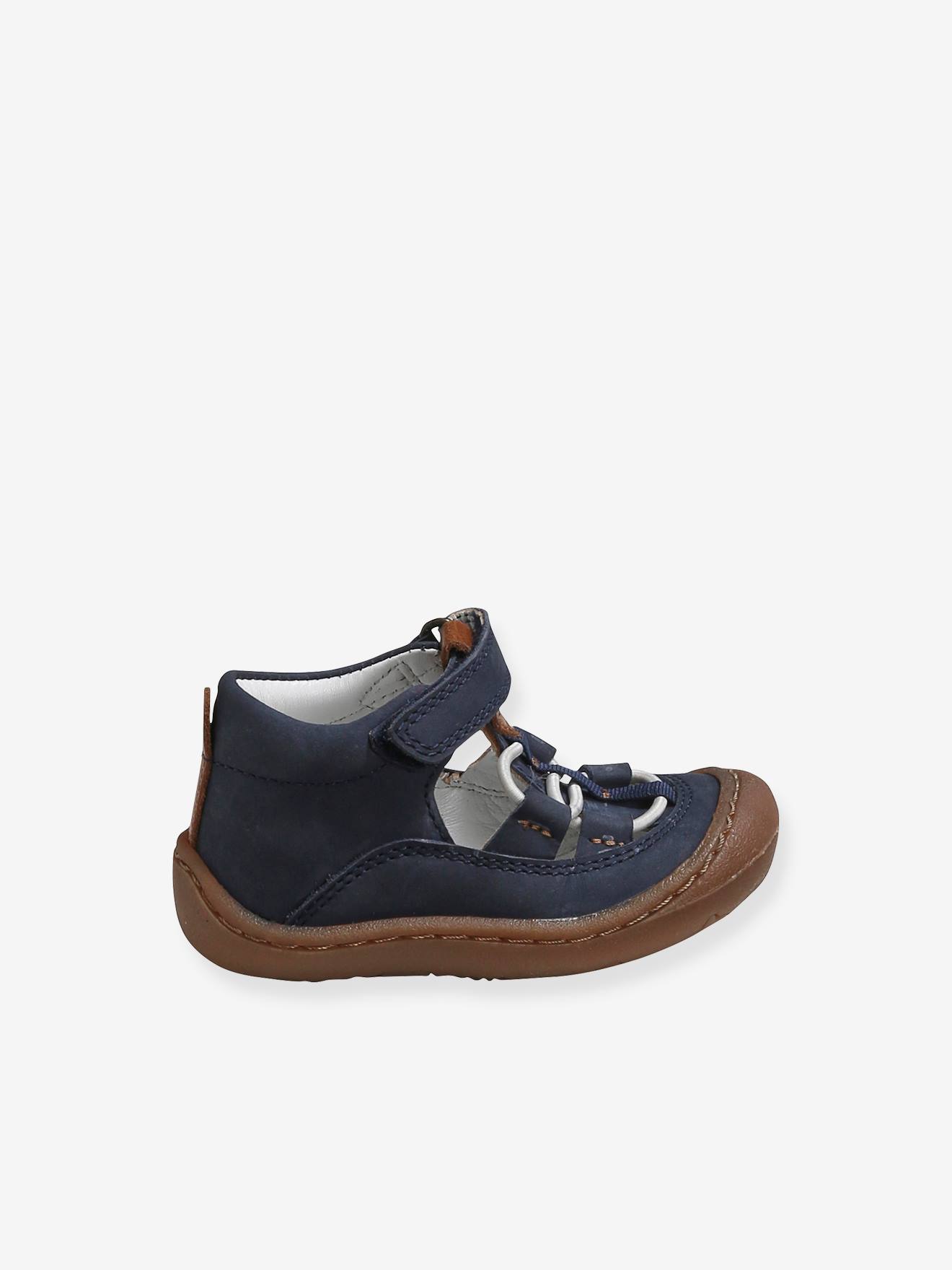 Sandales cuir souple bébé garçon 4 pattes bleu marine