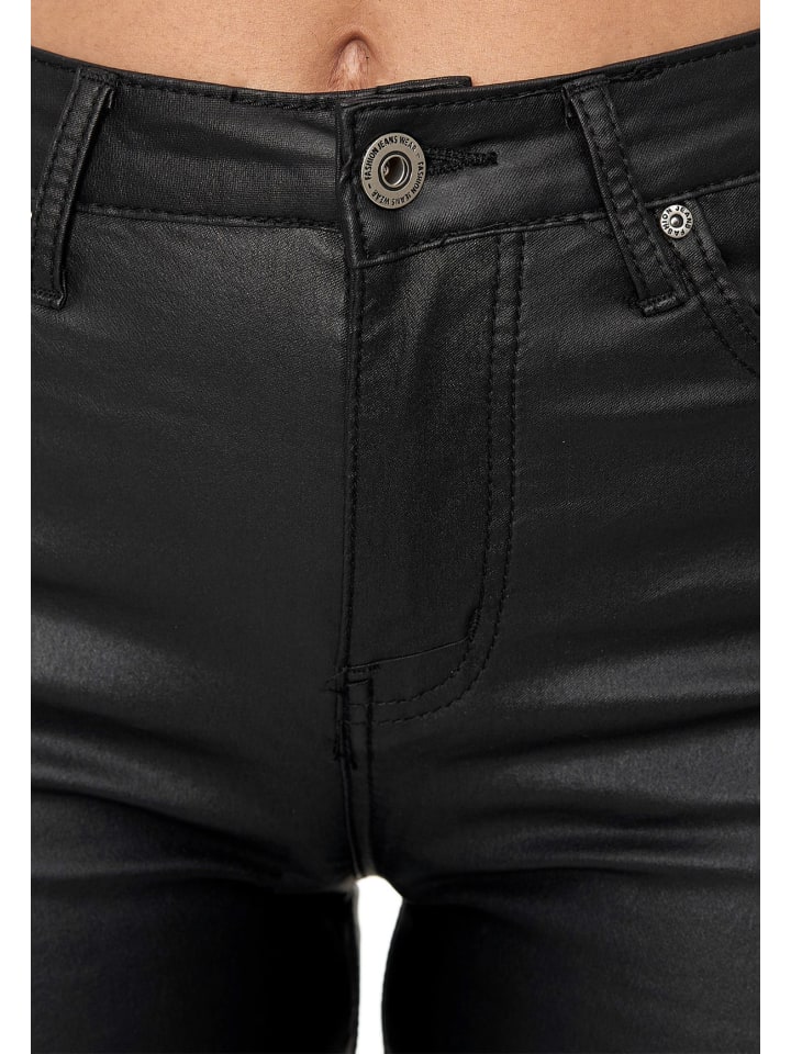 Newplay Lederoptik Hose Skinny Jeans Gefüttert High Waist in Schwarz günstig kaufen