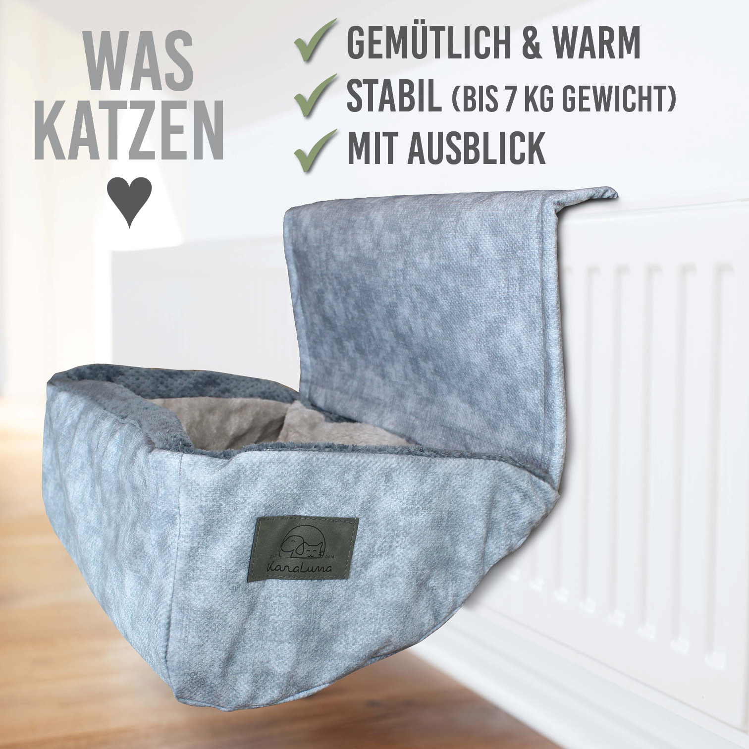 KaraLuna Katzenhängematten & Fensterliegeplätze KaraLuna Heizungsbett für Katzen hellgrau