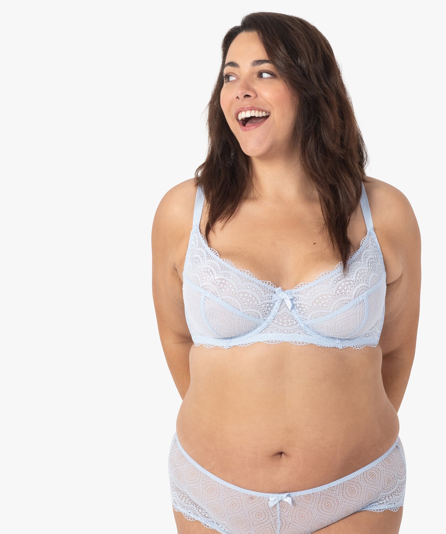 Soutien-gorge emboitant grande taille à armatures en dentelle bleu | GEMO