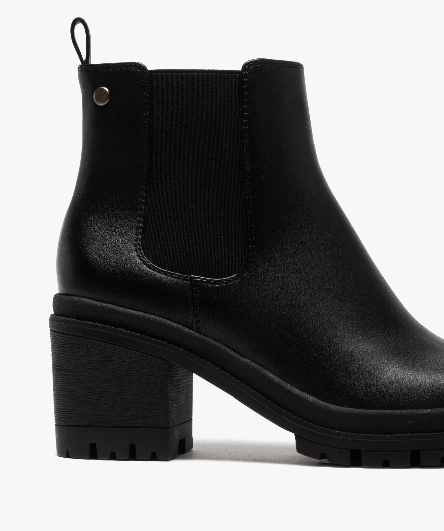 Boots femme chelsea unies à talon et semelle crantée noir | GEMO
