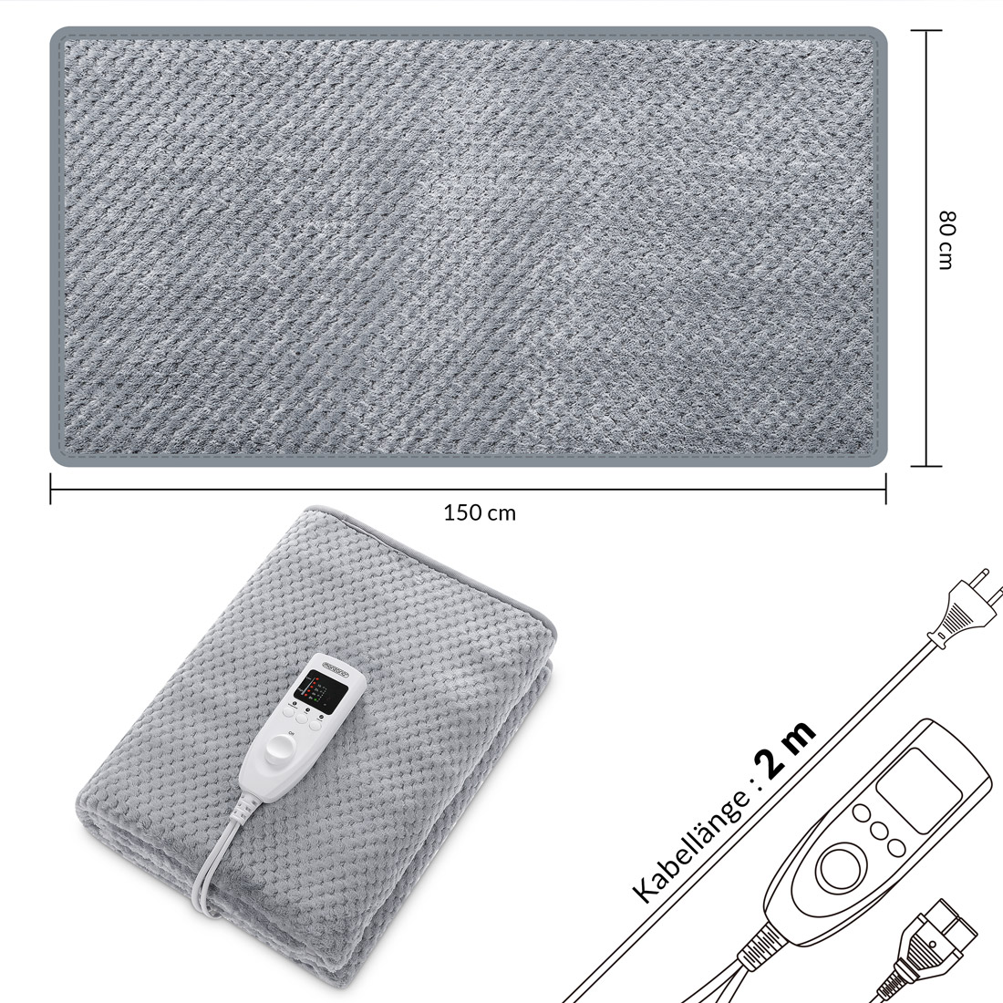 Monzana Heizdecke Coral Fleece Grau 150x80cm Abschaltautomatik