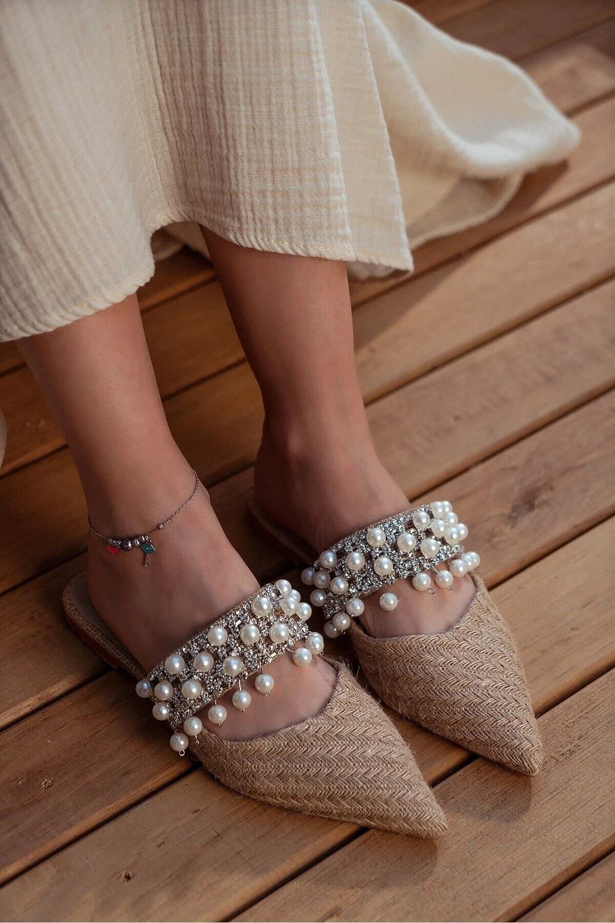 NİŞANTAŞI SHOES  Fomax Straw Pearl Damen-Hausschuhe