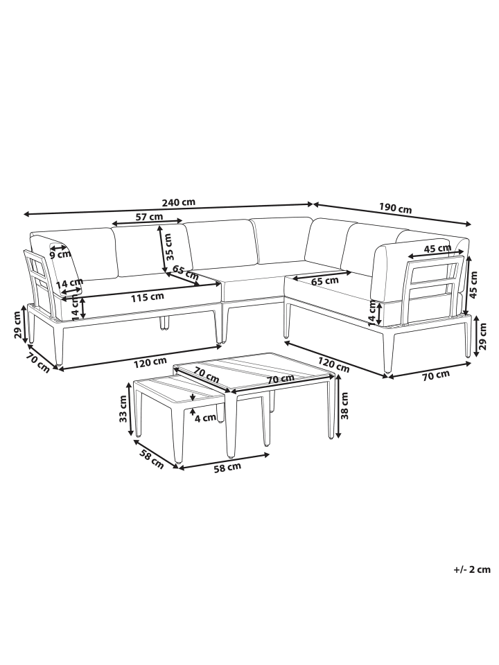 Beliani Lounge Set RIMA III in Grau/Beige - (W) 240 x (H) 85 x (L) 190 cm günstig kaufen onesize