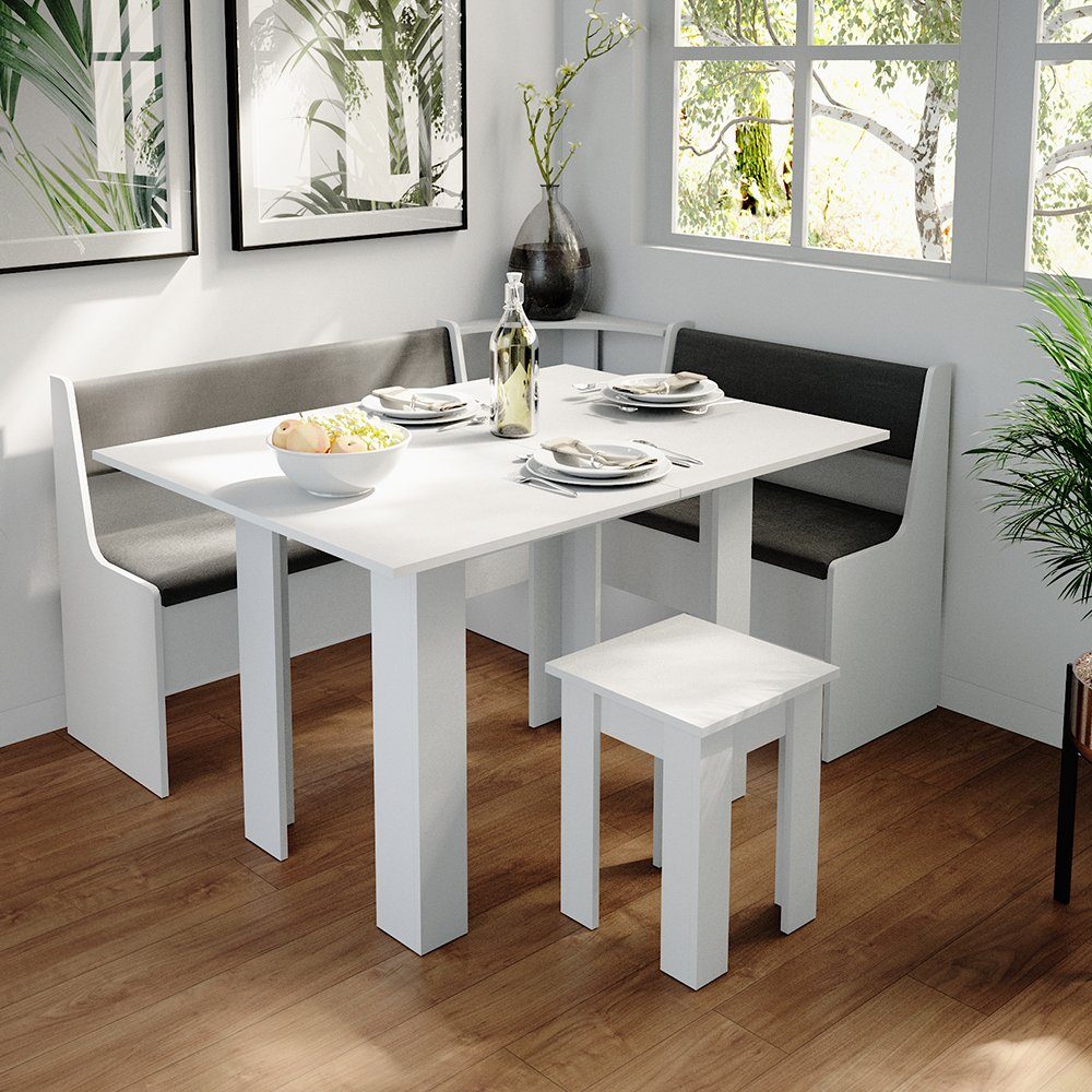 Vicco Sitzgruppe Eckbankgruppe Esszimmergruppe ROMAN Weiß, (Set, 5-tlg., 5-er Set), bequeme Polsterung