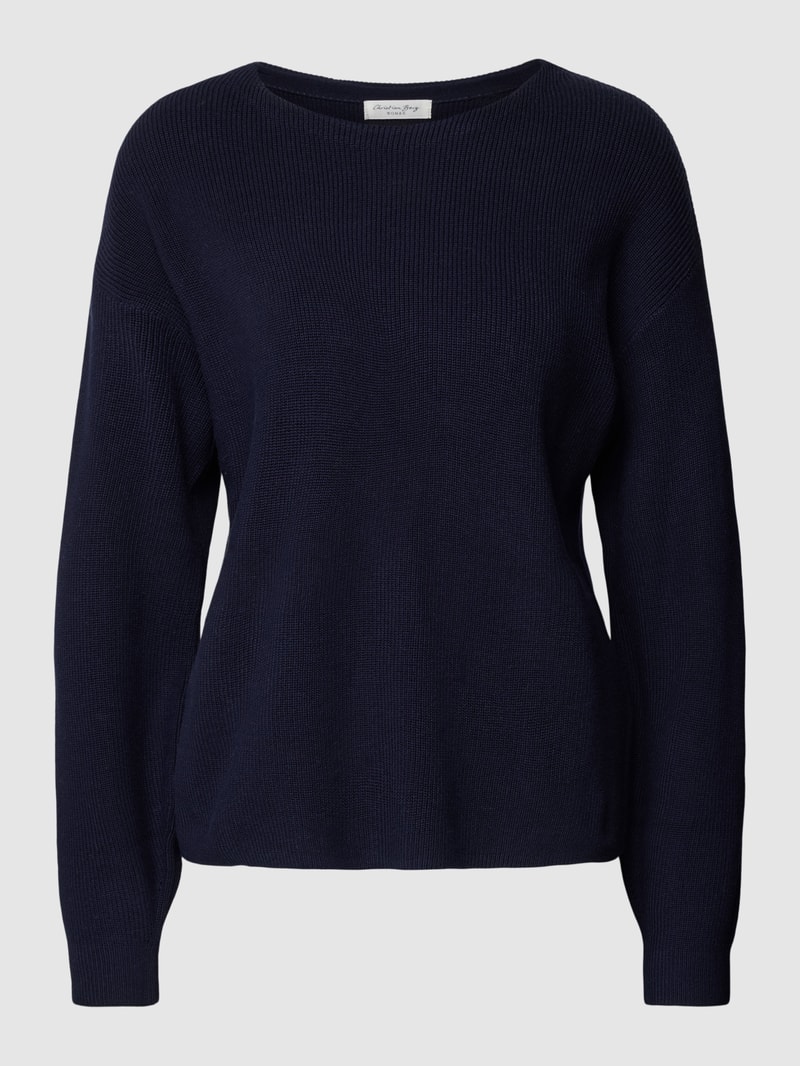 Strickpullover mit Rundhalsausschnitt in dunkelblau